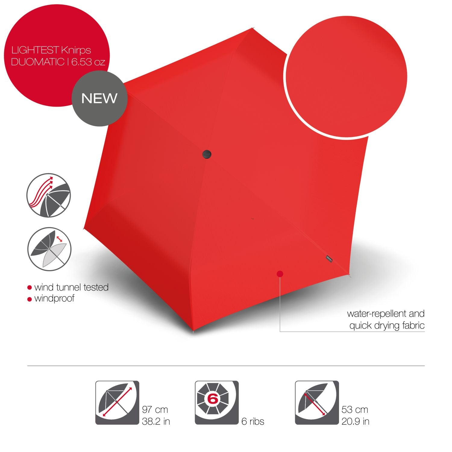 Knirps U.200 Ultra Light Duomatic Umbrella - Red