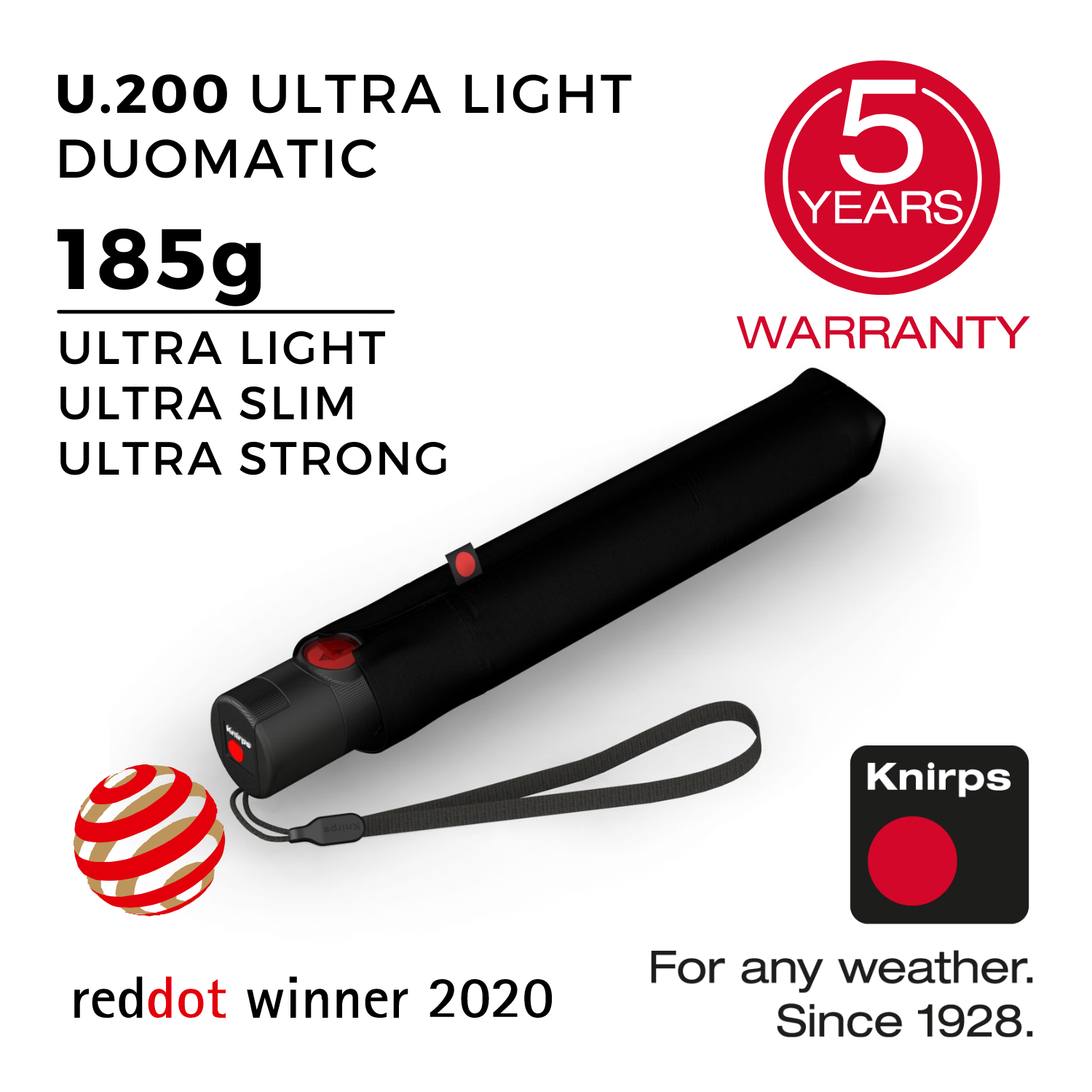 Knirps U.200 Ultra Light Duomatic Umbrella - Black