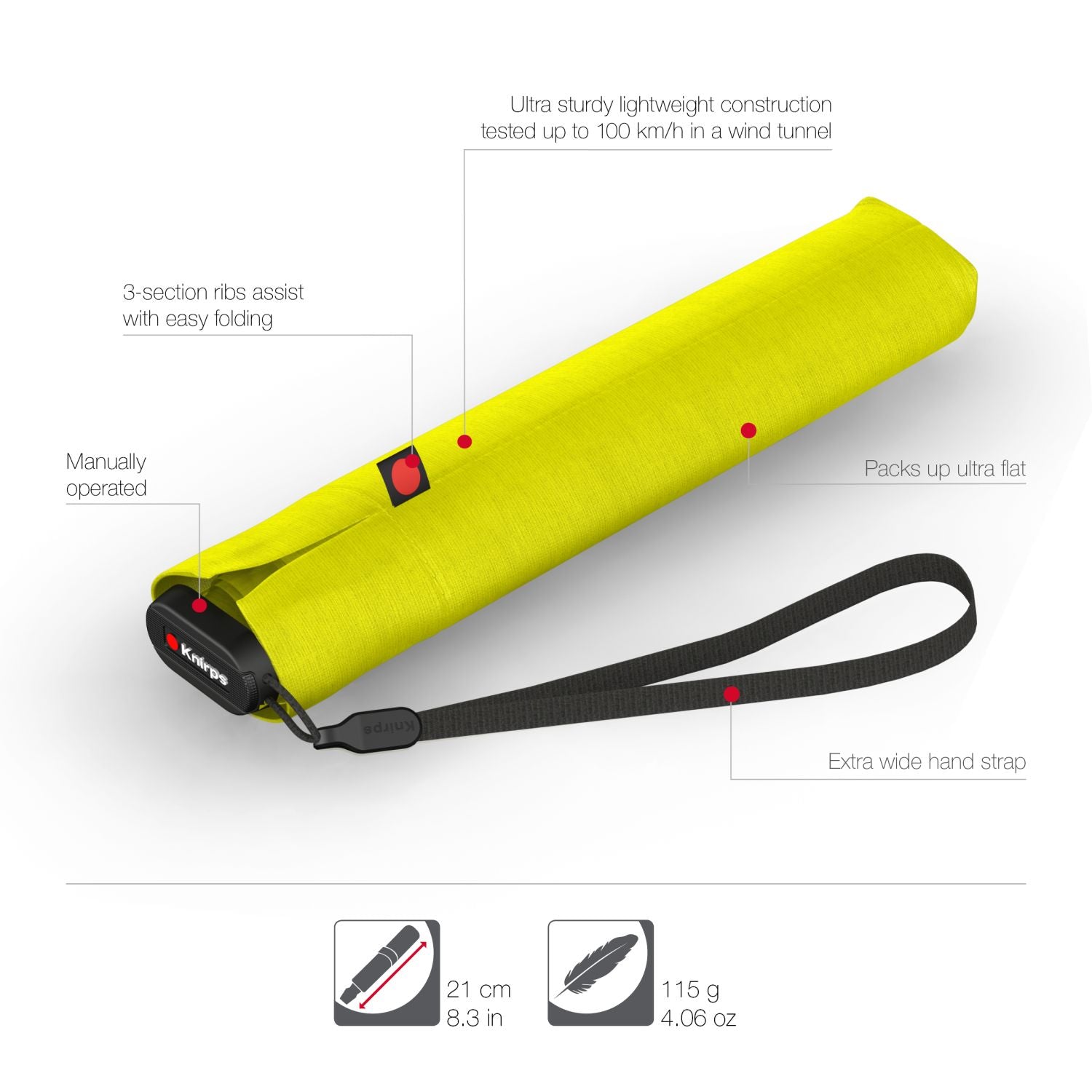 Knirps US.050 Ultra Light Slim Manual Umbrella - Yellow