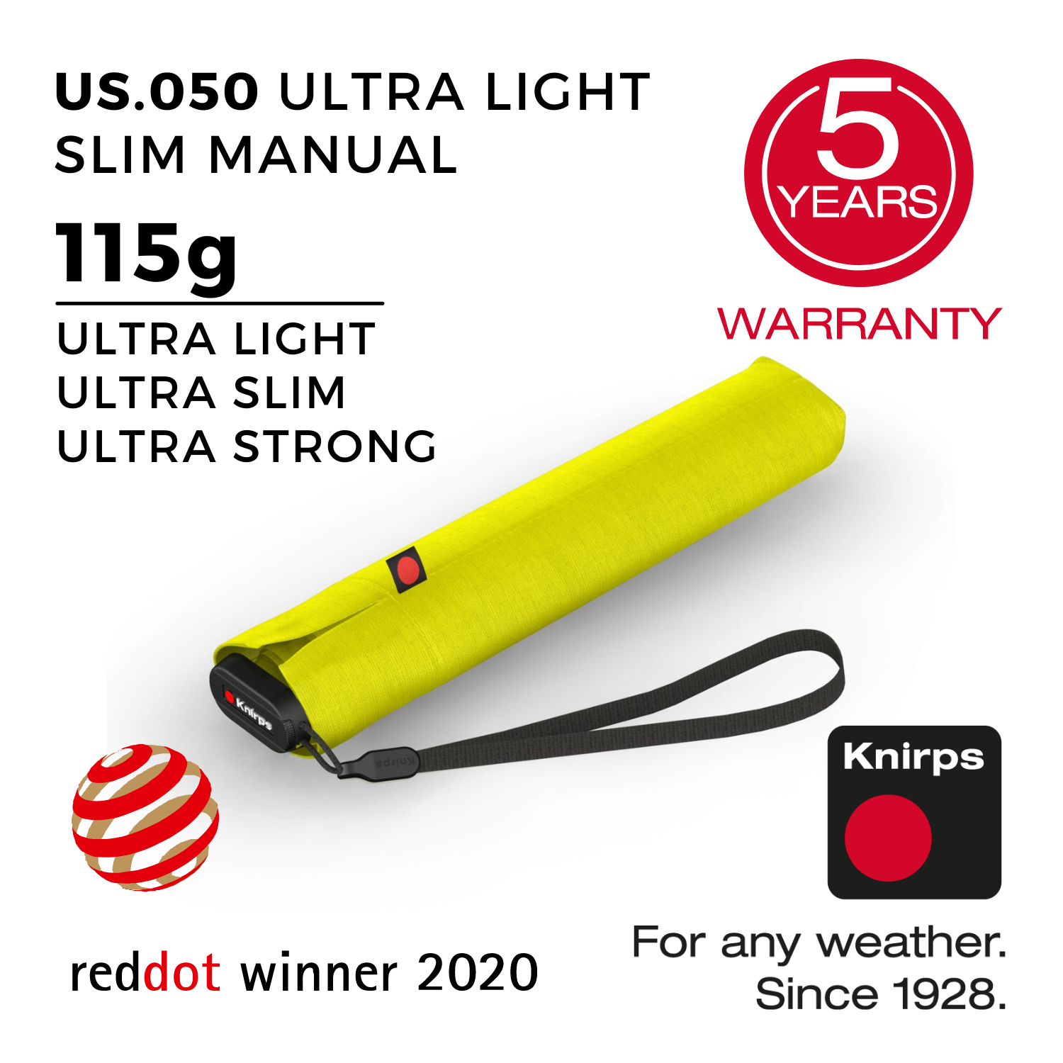 Knirps US.050 Ultra Light Slim Manual Umbrella - Yellow