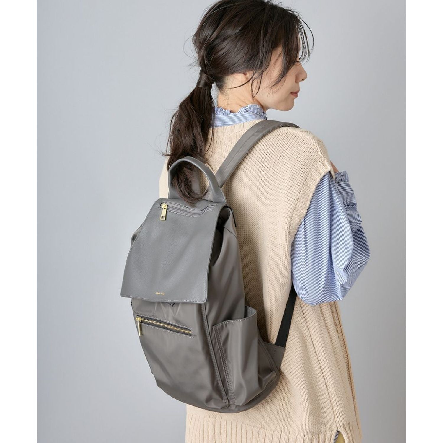 Legato Largo Polyester x Pu Backpack (Grey Beige)