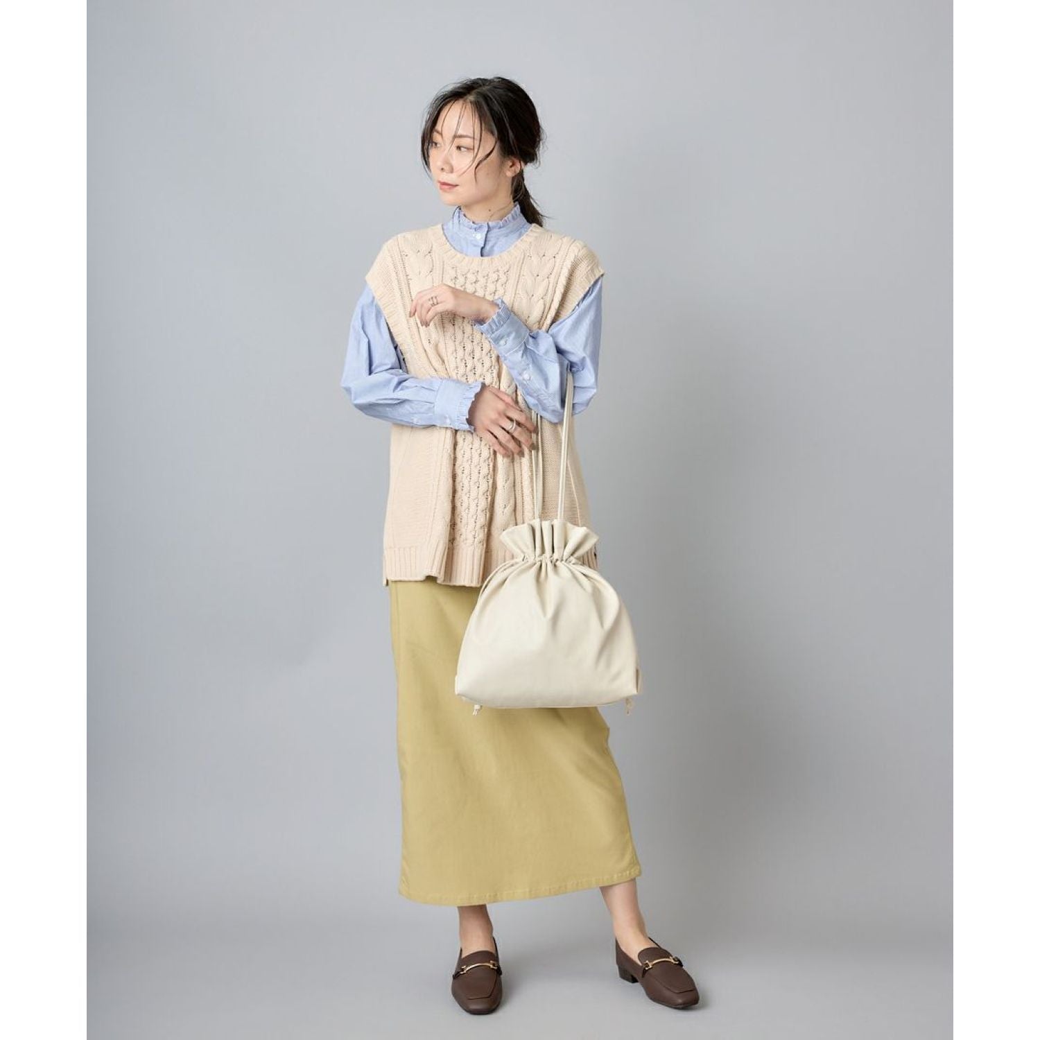 Legato Largo Washable Drawstring A4 Tote Bag (Mint Green)