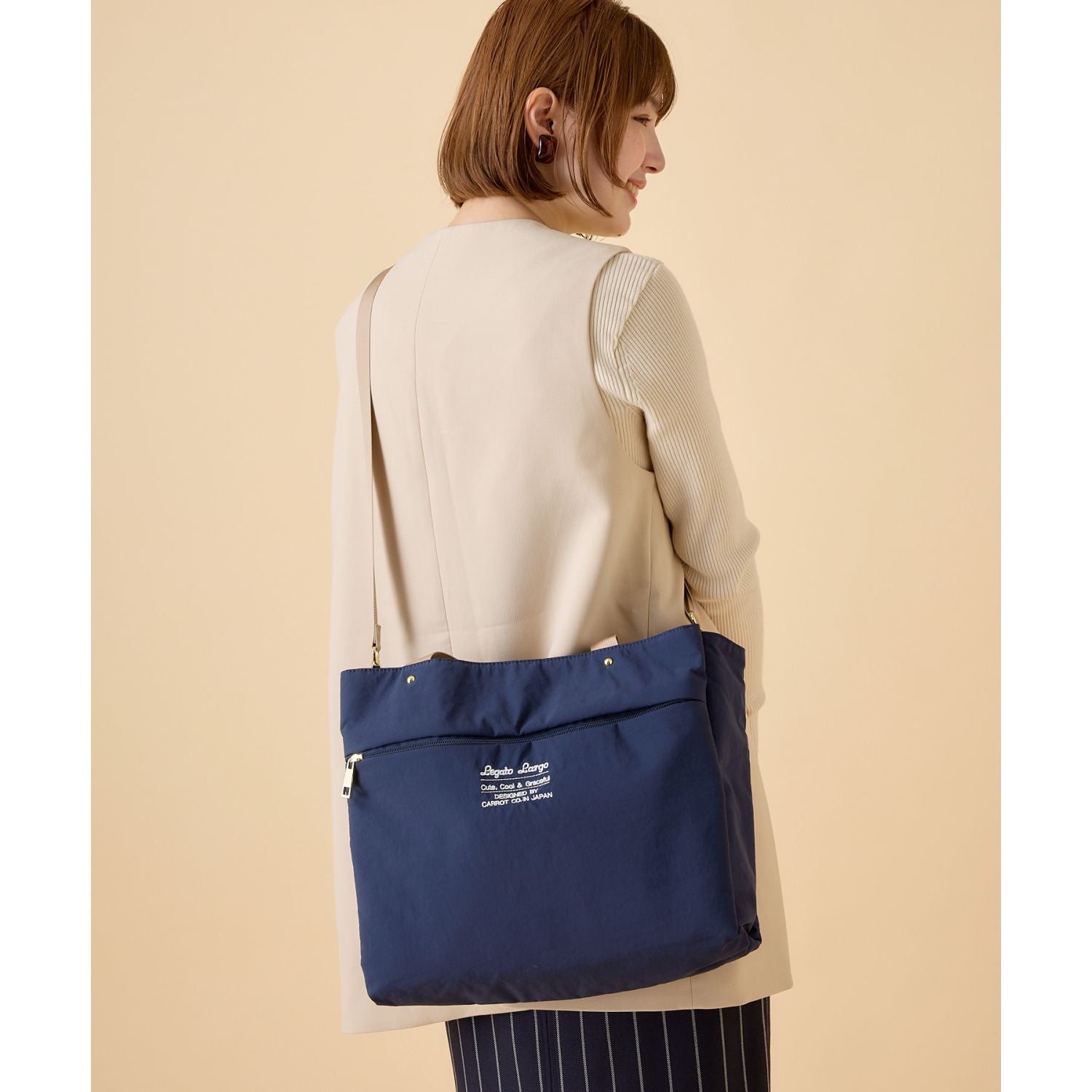 Legato Largo Washable Nylon 2Way Tote Bag (Navy)