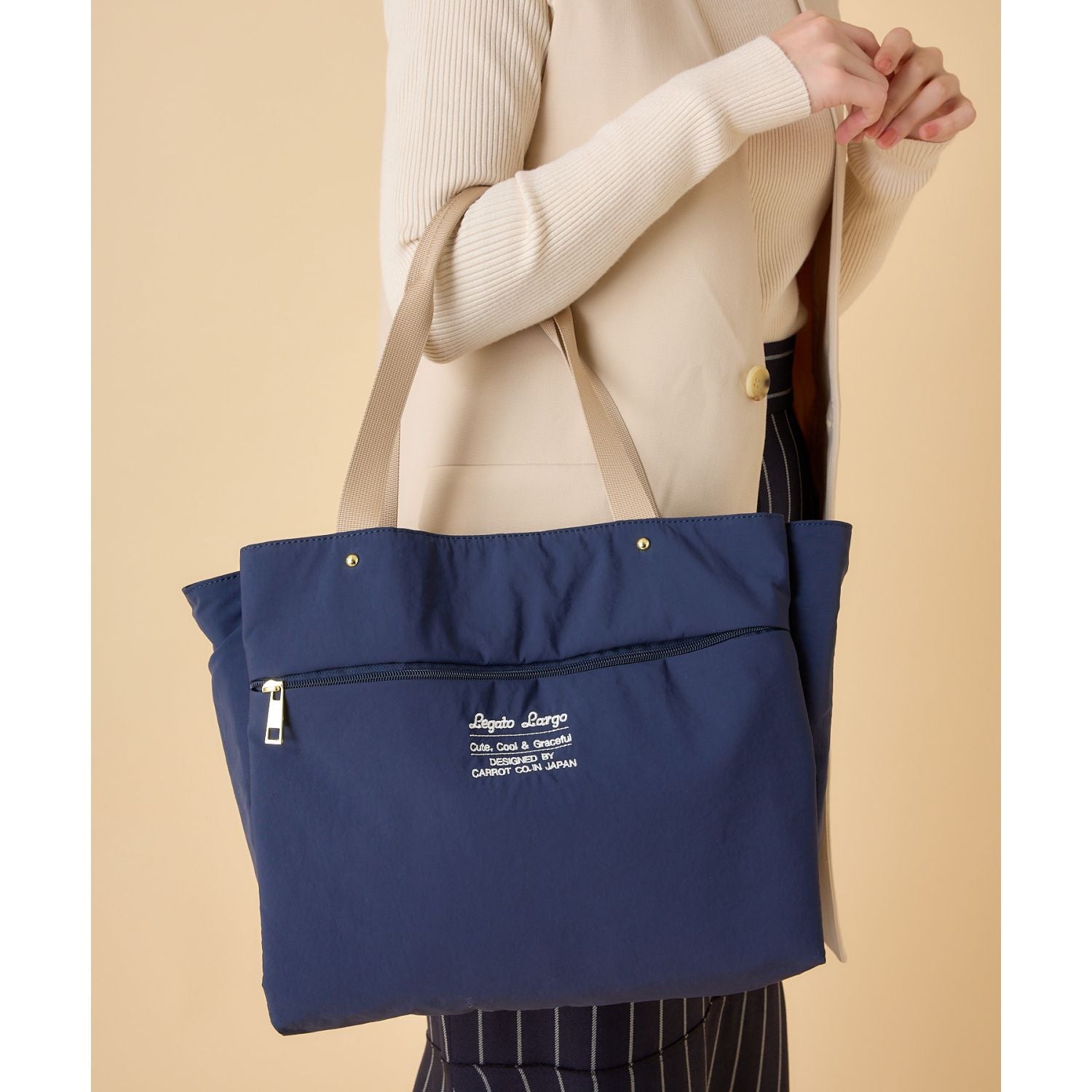 Legato Largo Washable Nylon 2Way Tote Bag (Navy)