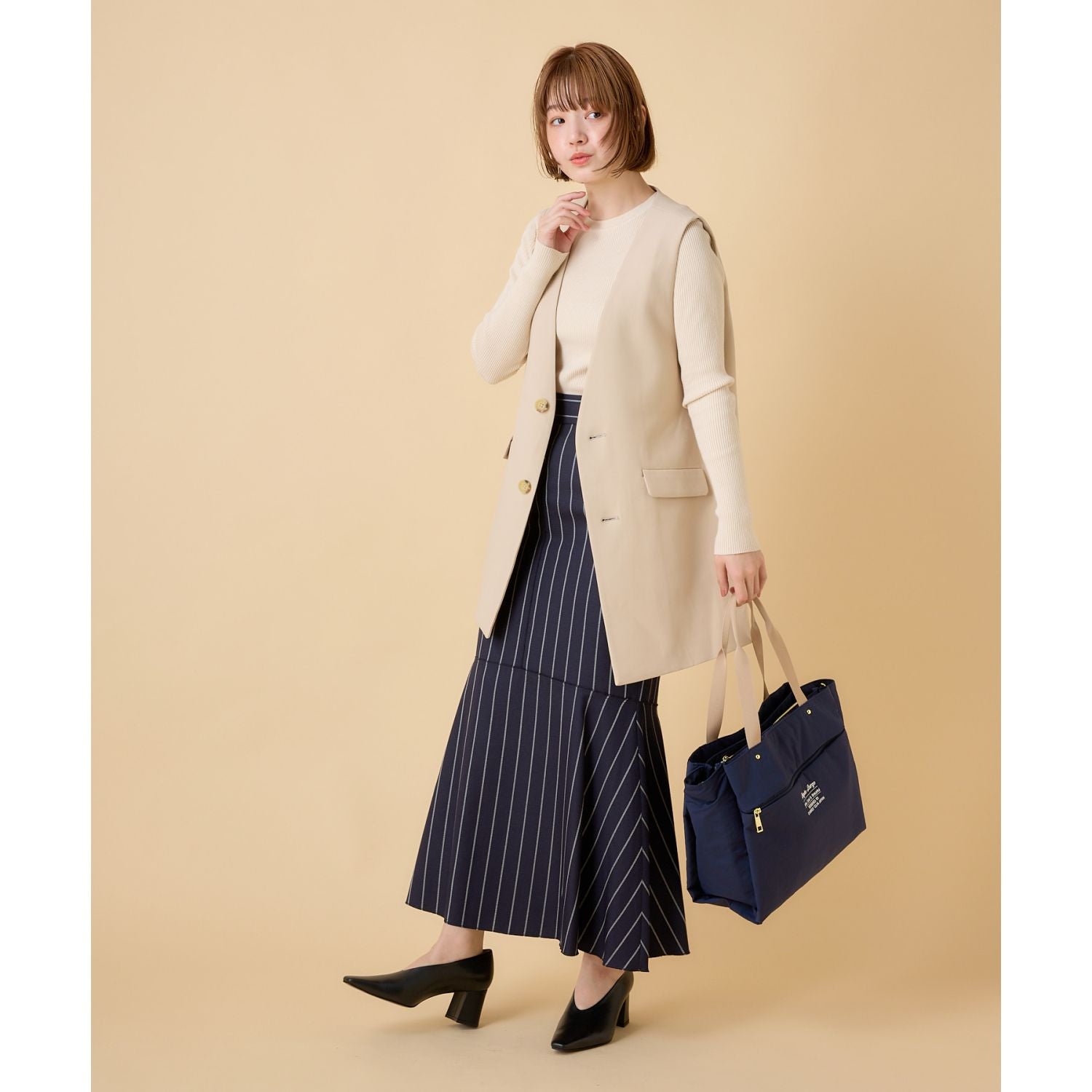 Legato Largo Washable Nylon 2Way Tote Bag (Navy)