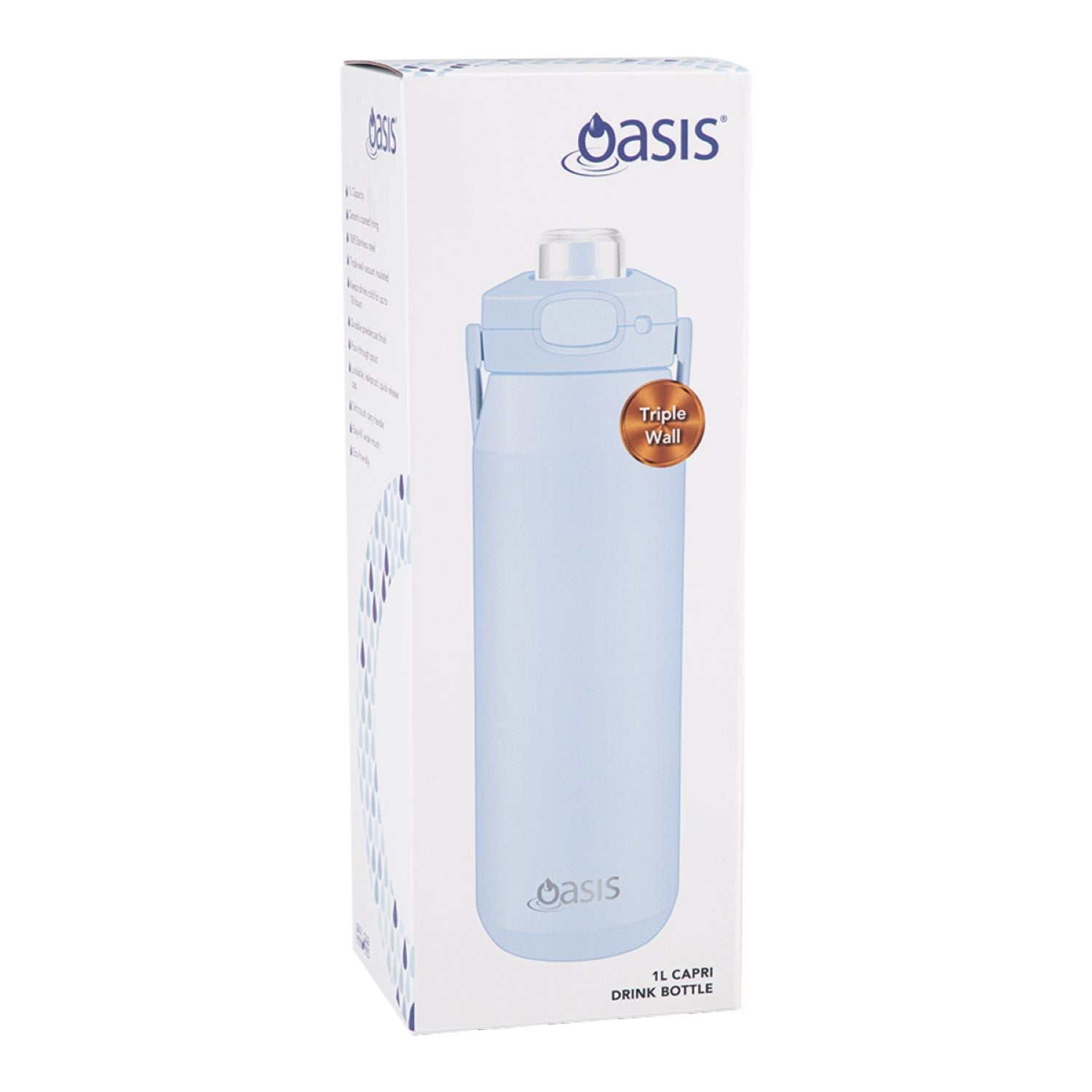 Oasis Ceramic Stainless Steel Triple Wall Capri Quick Release Drink Bottle 1L - Periwinkle