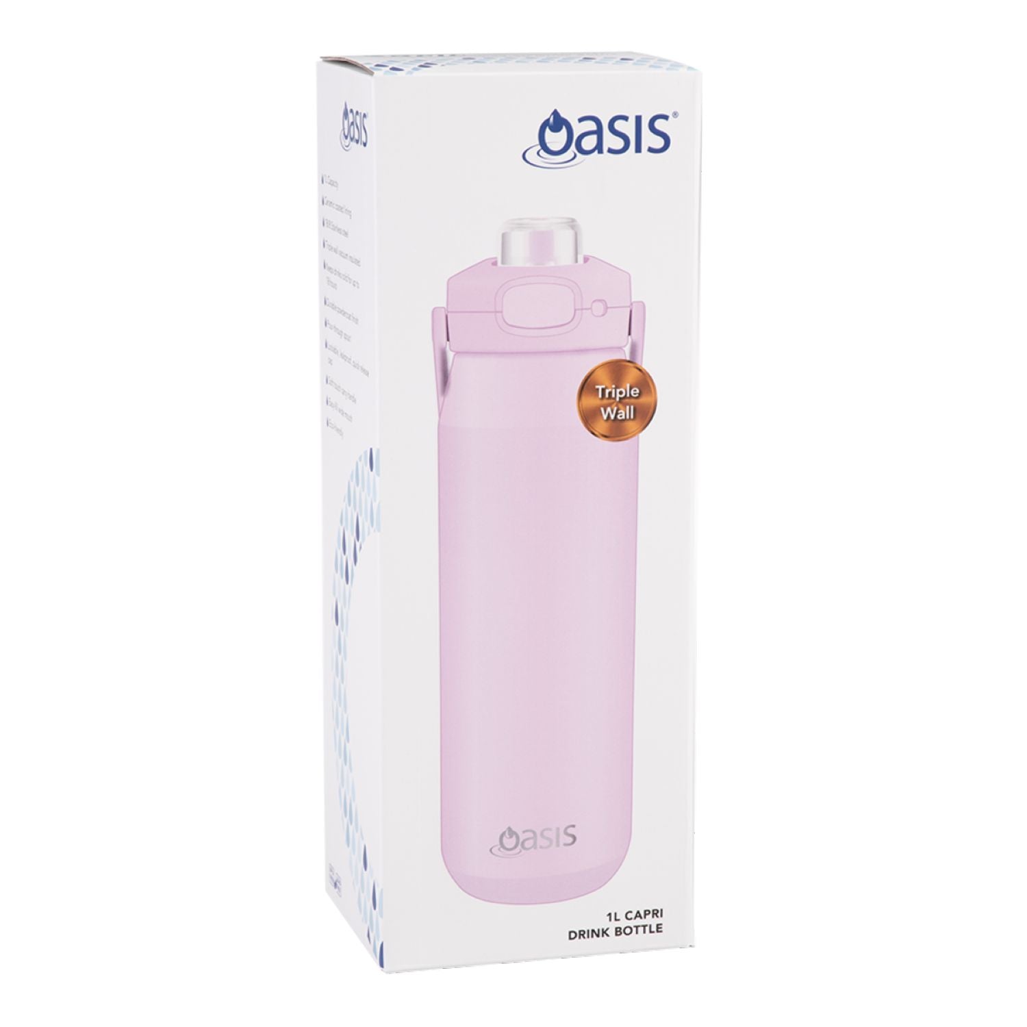 Oasis Ceramic Stainless Steel Triple Wall Capri Quick Release Drink Bottle 1L - Pink Lemonade