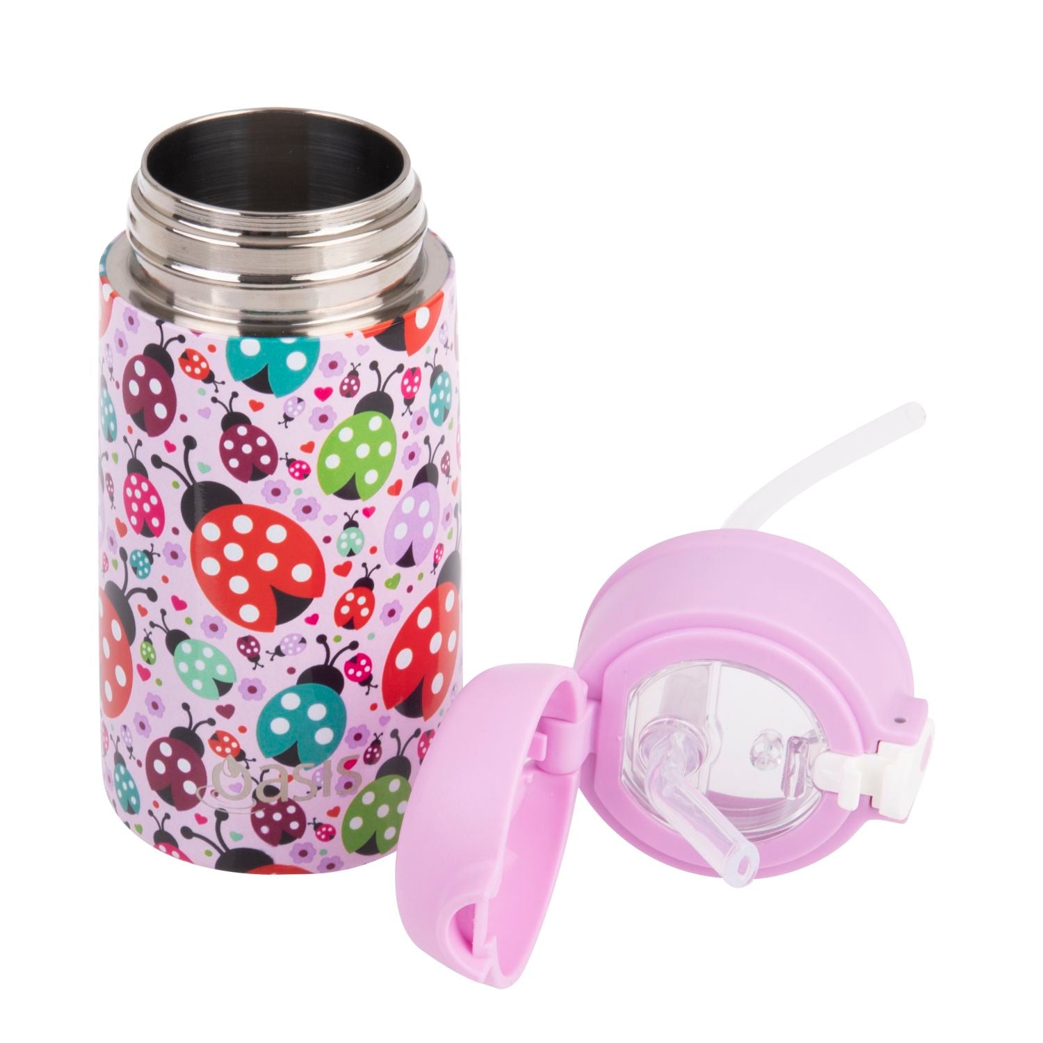 Oasis Kids' Drink Bottle with Sipper Silicone Straw 400ML - Lovely Ladybugs