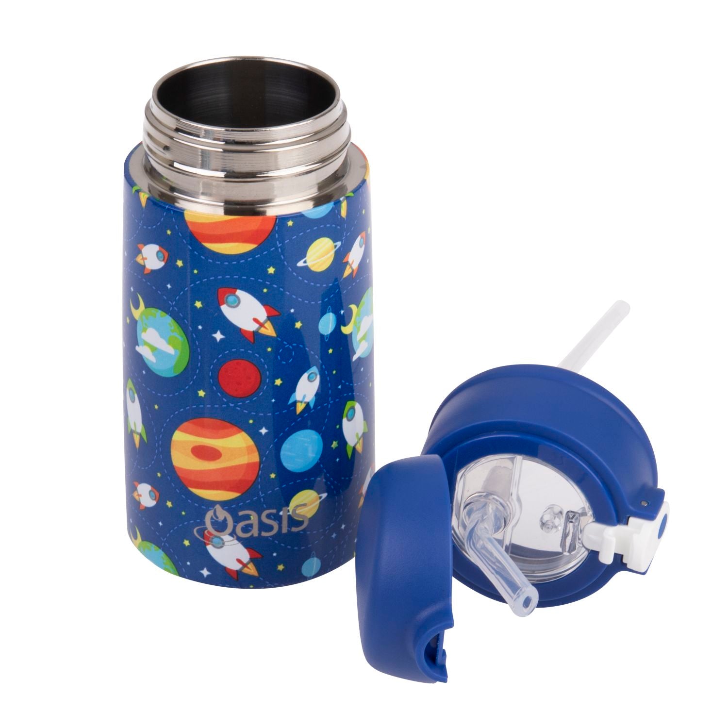 Oasis Kids' Drink Bottle with Sipper Silicone Straw 400ML - Outer Space