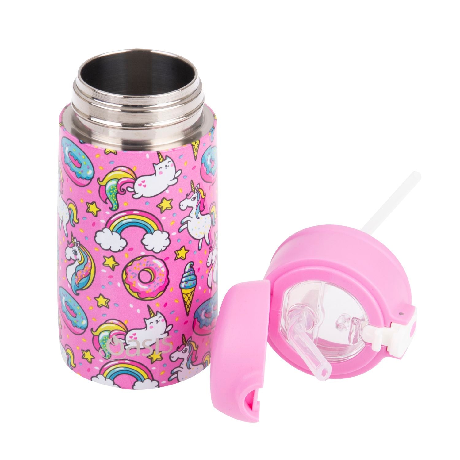 Oasis Kids' Drink Bottle with Sipper Silicone Straw 400ML - Unicorns