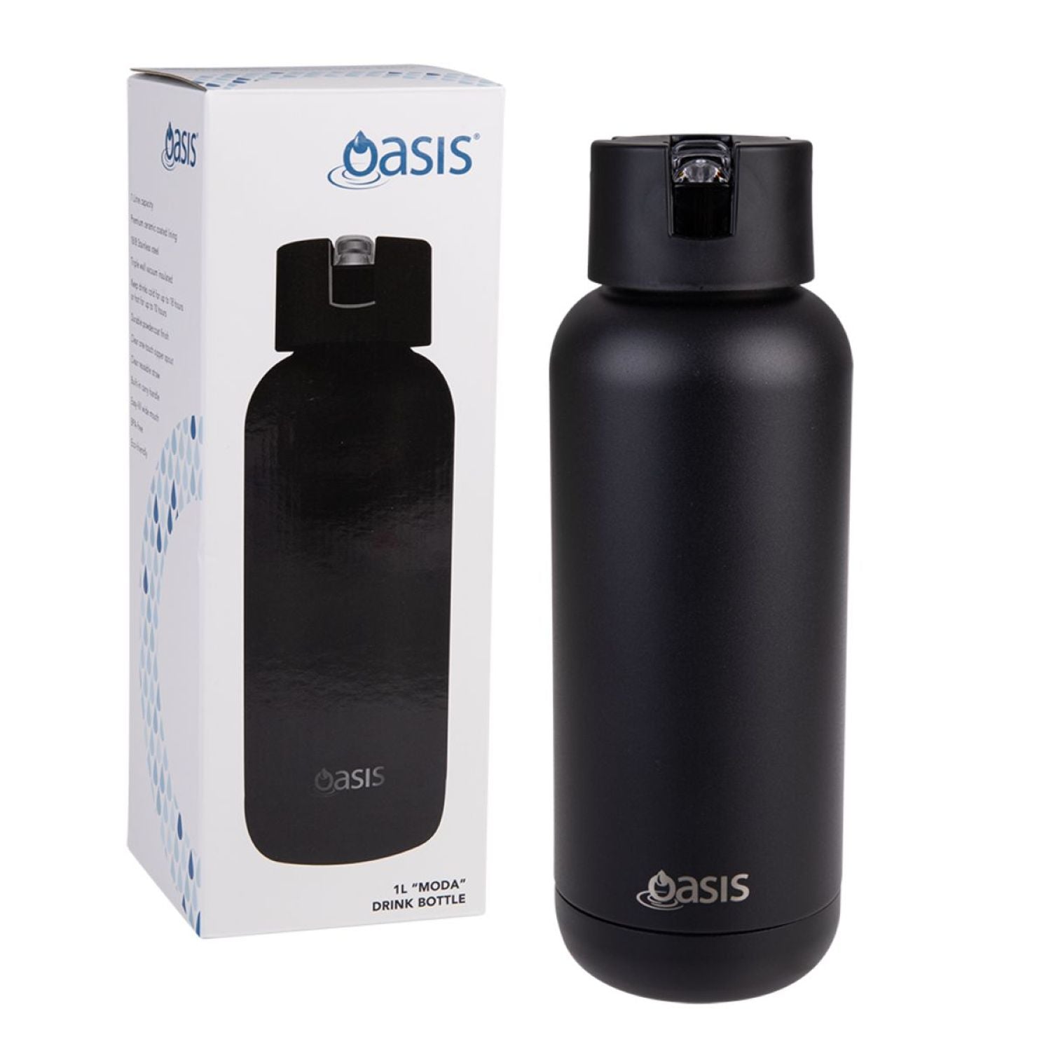 Oasis Stainless Steel Insulated Ceramic Moda Bottle 1L - Black