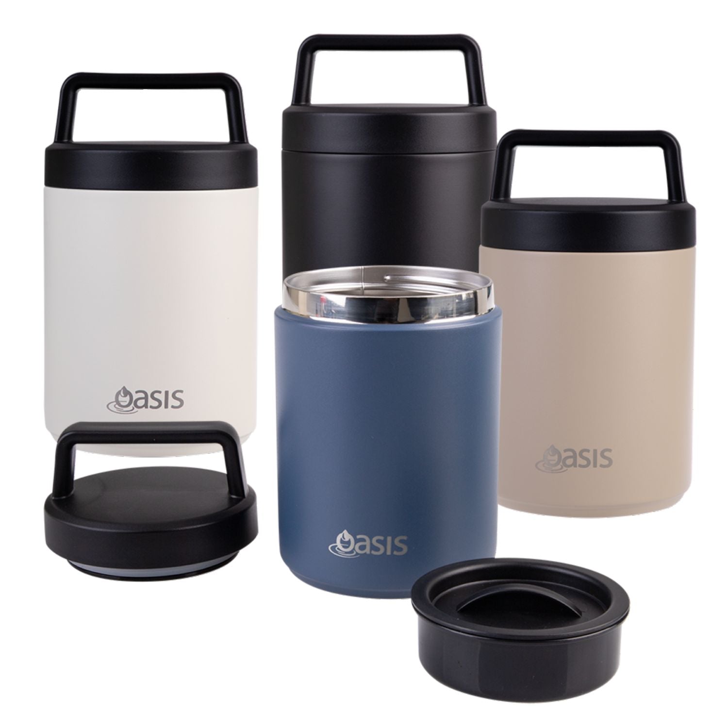 Oasis Stainless Steel Insulated Dual Compartment Food Jar with Handle 480ML - Latte