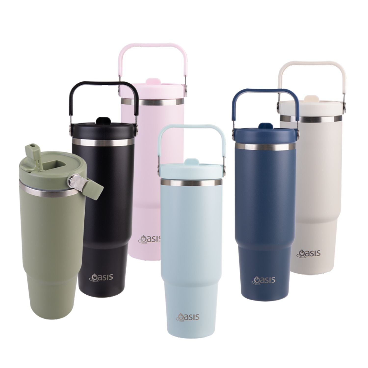 Oasis Stainless Steel Insulated Voyager Carry Tumbler With Sipper Straw 900ML - Olive Green