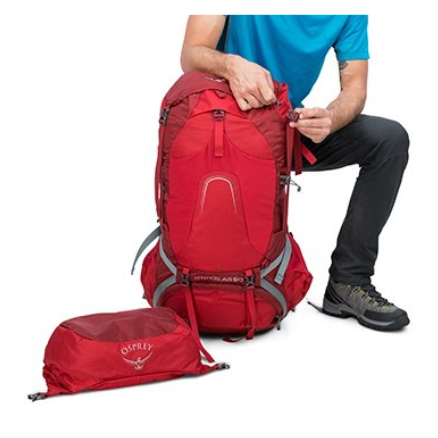 Osprey Atmos AG 50 Backpack with Raincover - Large - Men's Backpacking (Unity Blue)