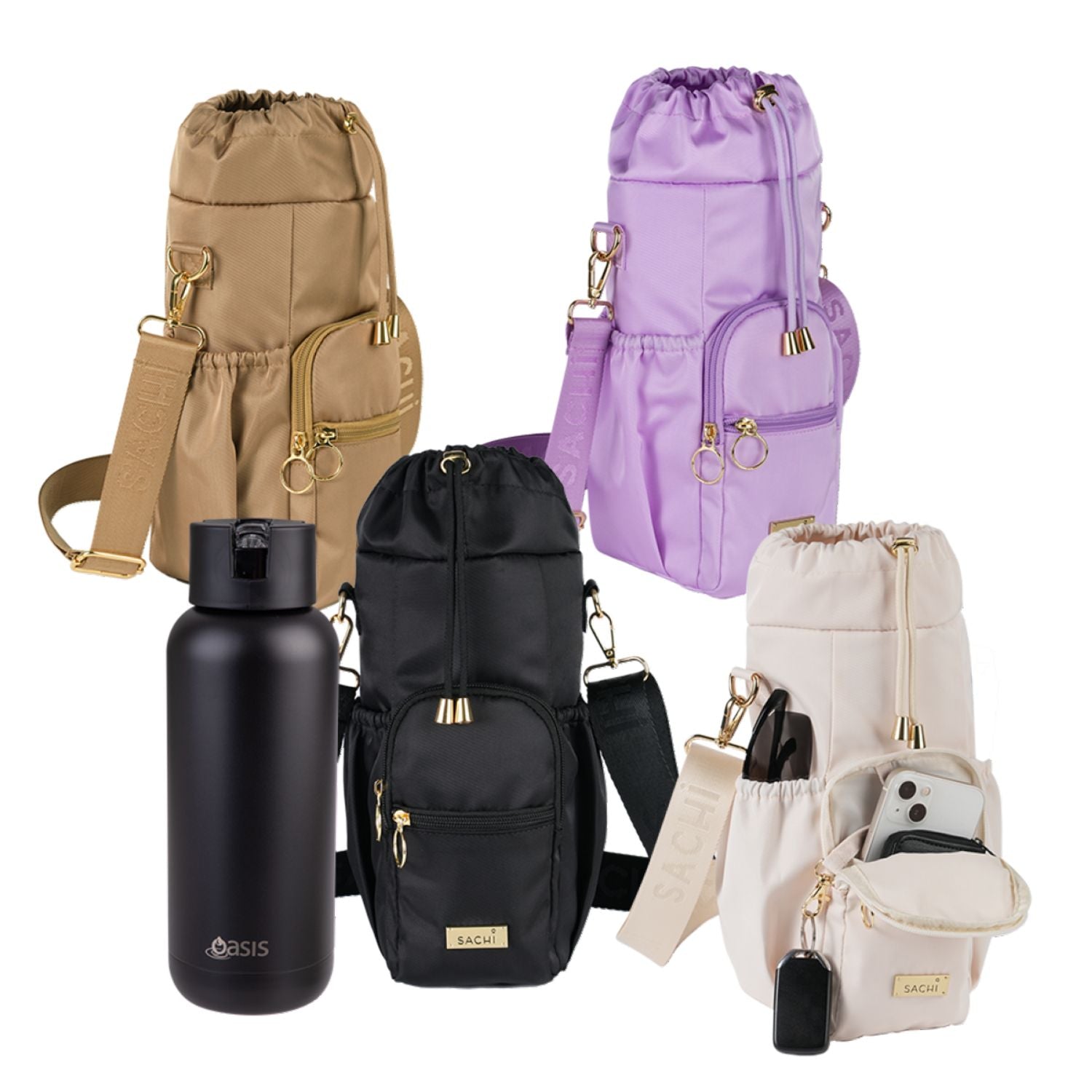 Sachi Crossbody Insulated Bottle Bag - Black