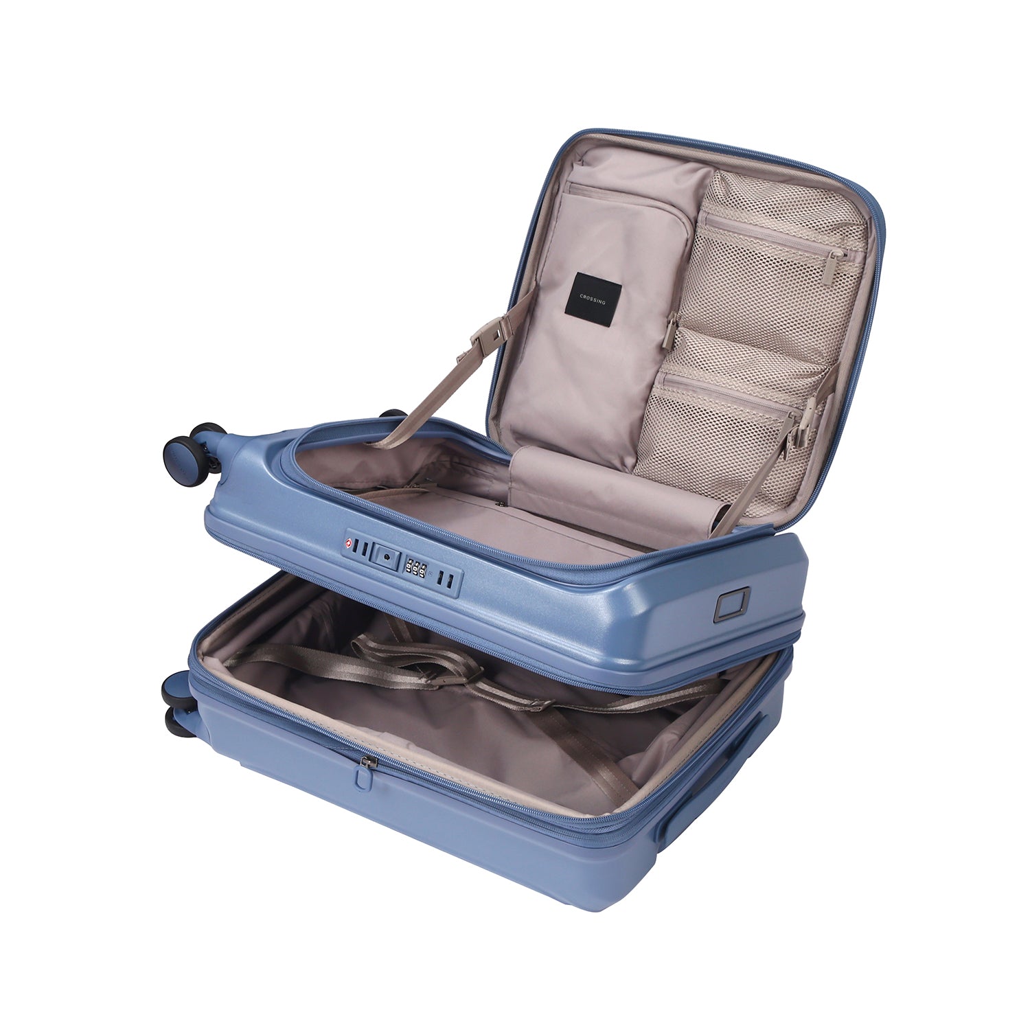 CROSSING INVI 20" Carry On Expandable Luggage With Front & Middle Access V3 - Smoke Blue