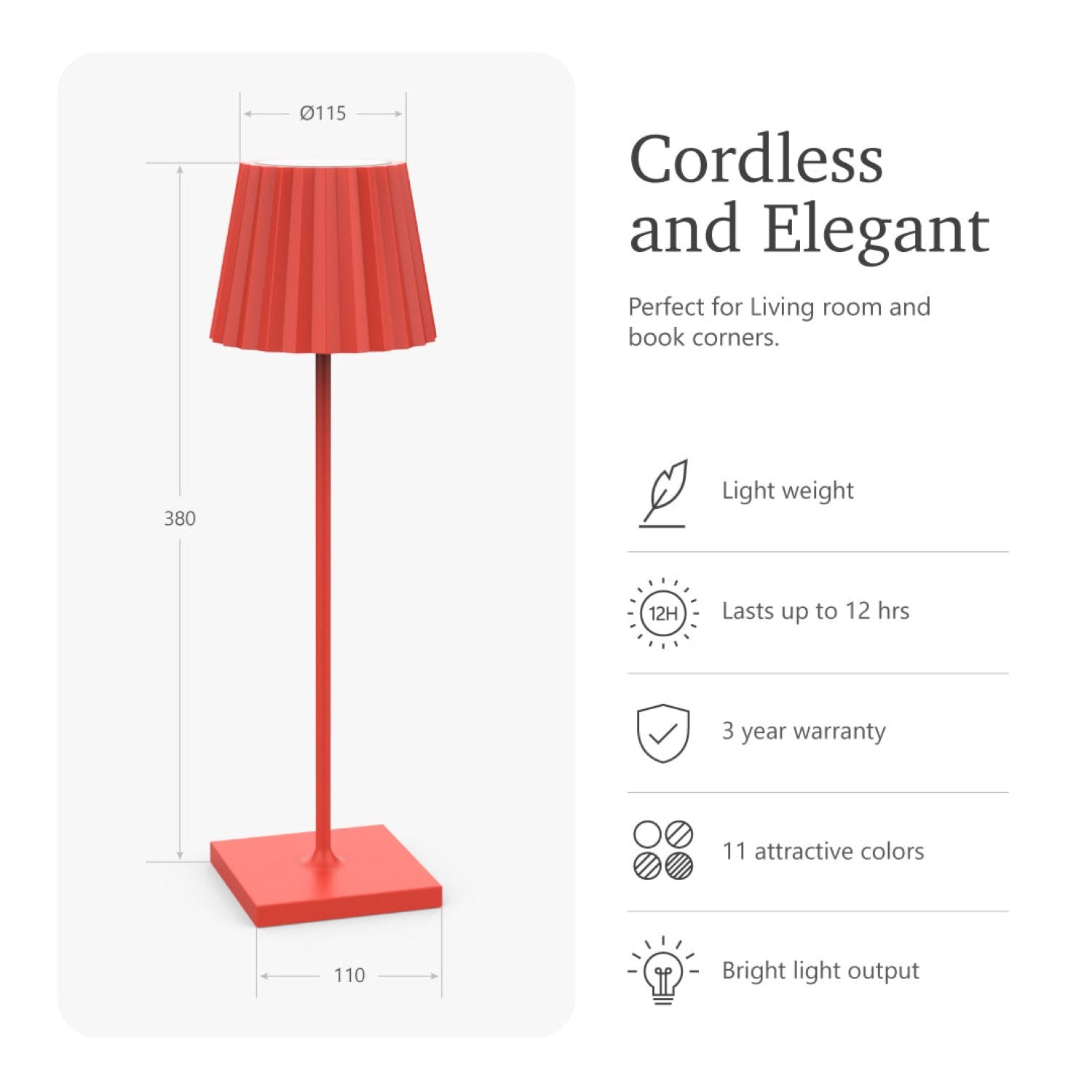 Ubiqua Plisse With 188 Lumens - 2.2W 5V Power (Flame Red)