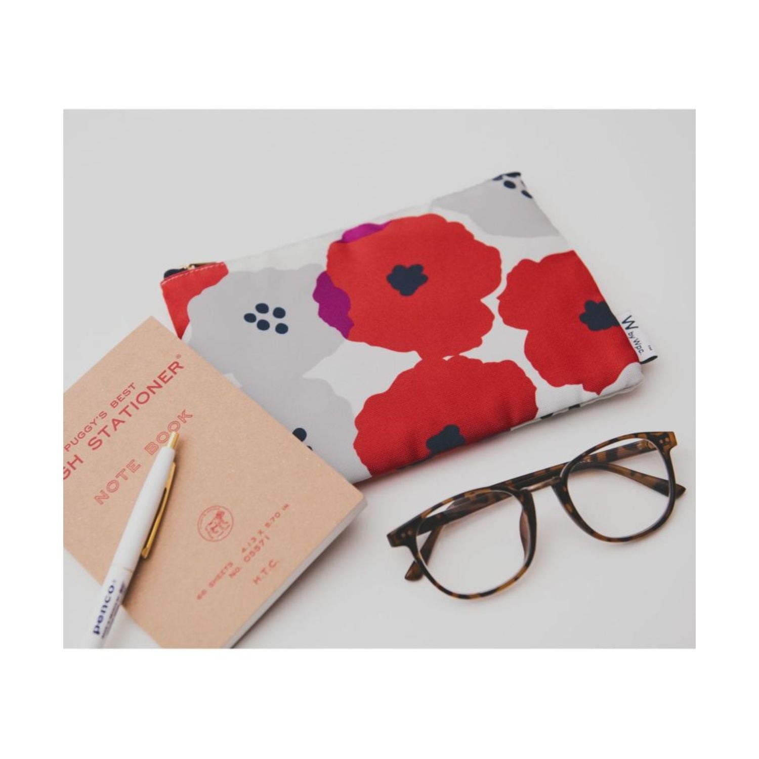 WPC Flat Pouch (Flower & Bird Charcoal)