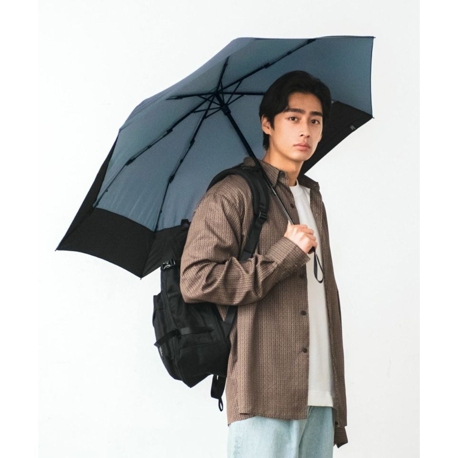 WPC UX Back Protect UV Protection Water Repellent Folding Umbrella 55cm (Blue Grey X Black)