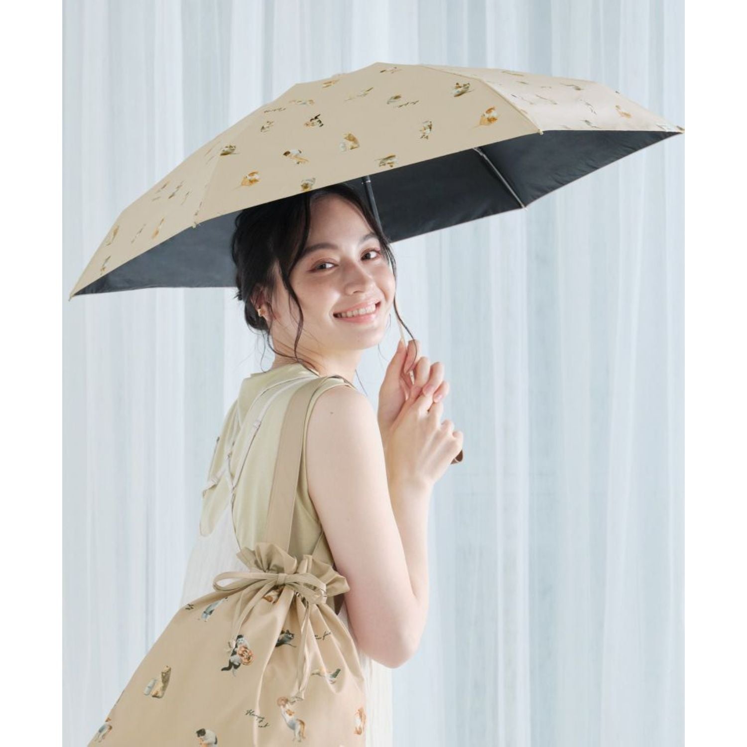 WPC X Masayuki Oki Neko UV Protection UPF 50+ Umbrella 47cm (Beige)