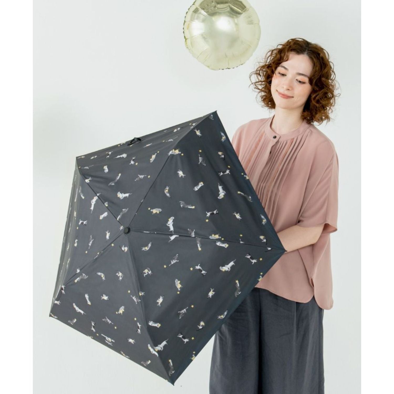 WPC X Masayuki Oki Neko UV Protection UPF 50+ Umbrella 49cm (Black)
