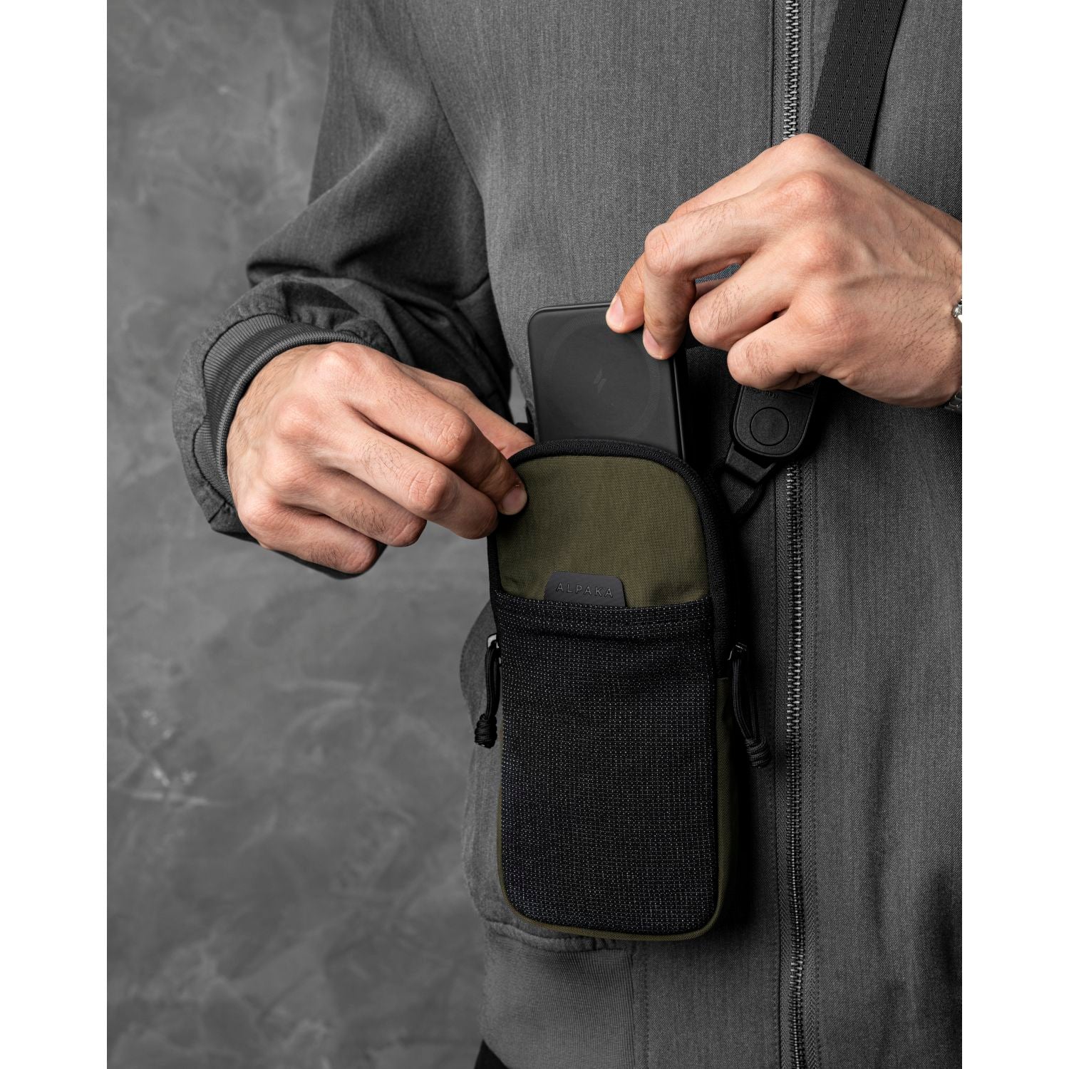 ALPAKA Modular Shoulder Pocket Slim Nylon Washed  Axoflux 400D (Green)