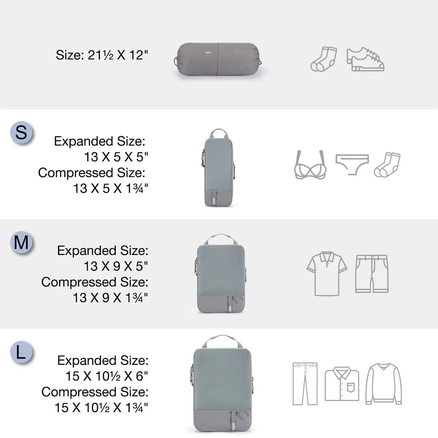 Bagsmart 6-In-1 Compression Packing Cubes (Grey)