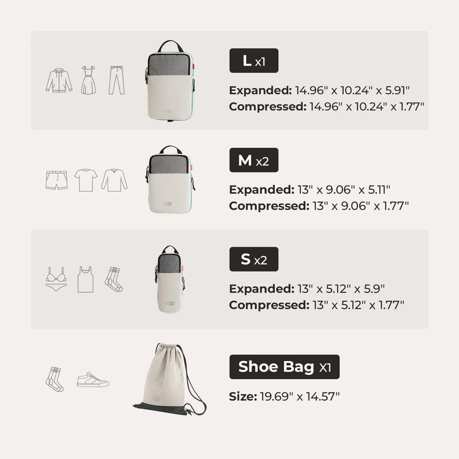 Bagsmart Blast 6-In-1 Compression Packing Cubes (Peyote)