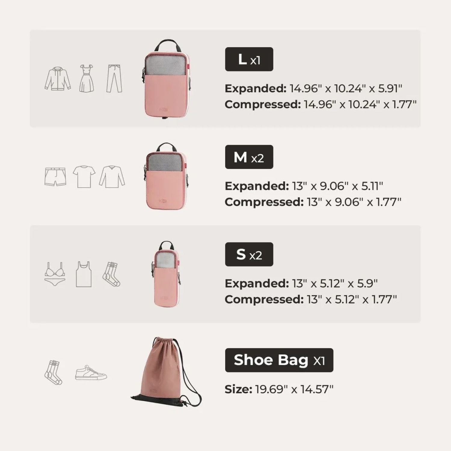 Bagsmart Blast 6-In-1 Compression Packing Cubes (Rose Dawn)