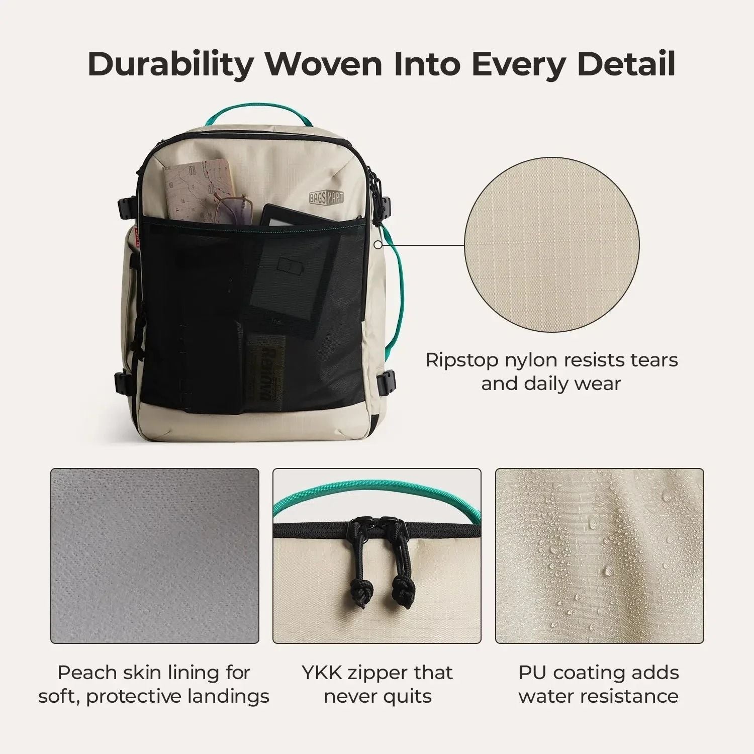 Bagsmart Blast Pro Quick Access Carry On Travel Backpack 40L (Beige)