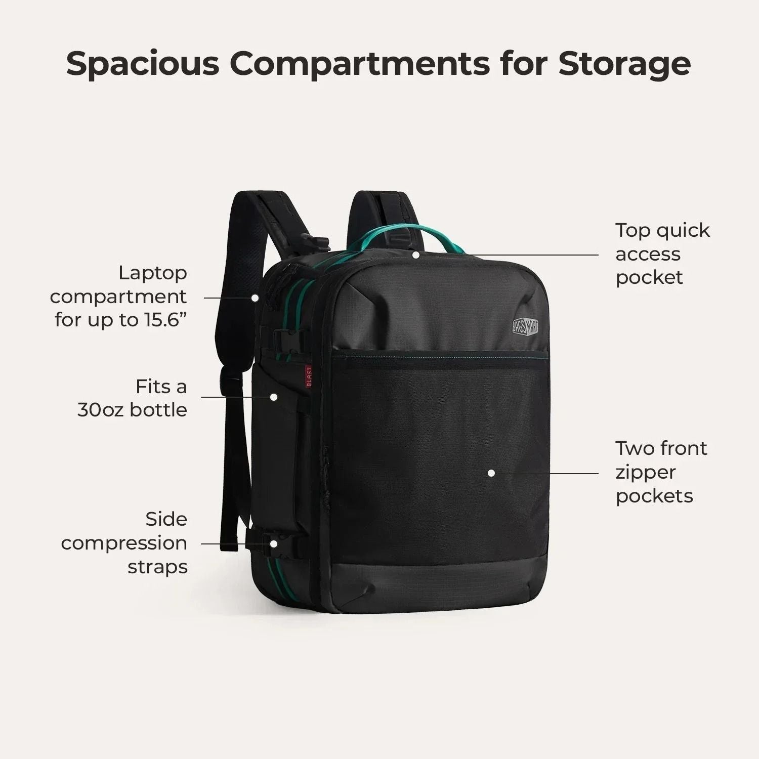 bagsmart travel organizer series backpack black Bagsmart Blast Pro Quick Access Carry On Travel Backpack 40L (Black) – The Planet Traveller