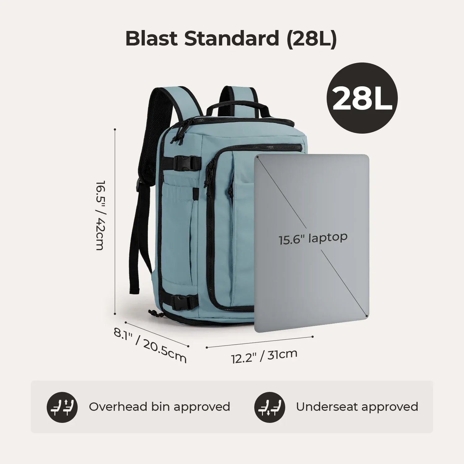 Bagsmart Blast Quick Access Carry On Travel Backpack Extended 38L (Arona)