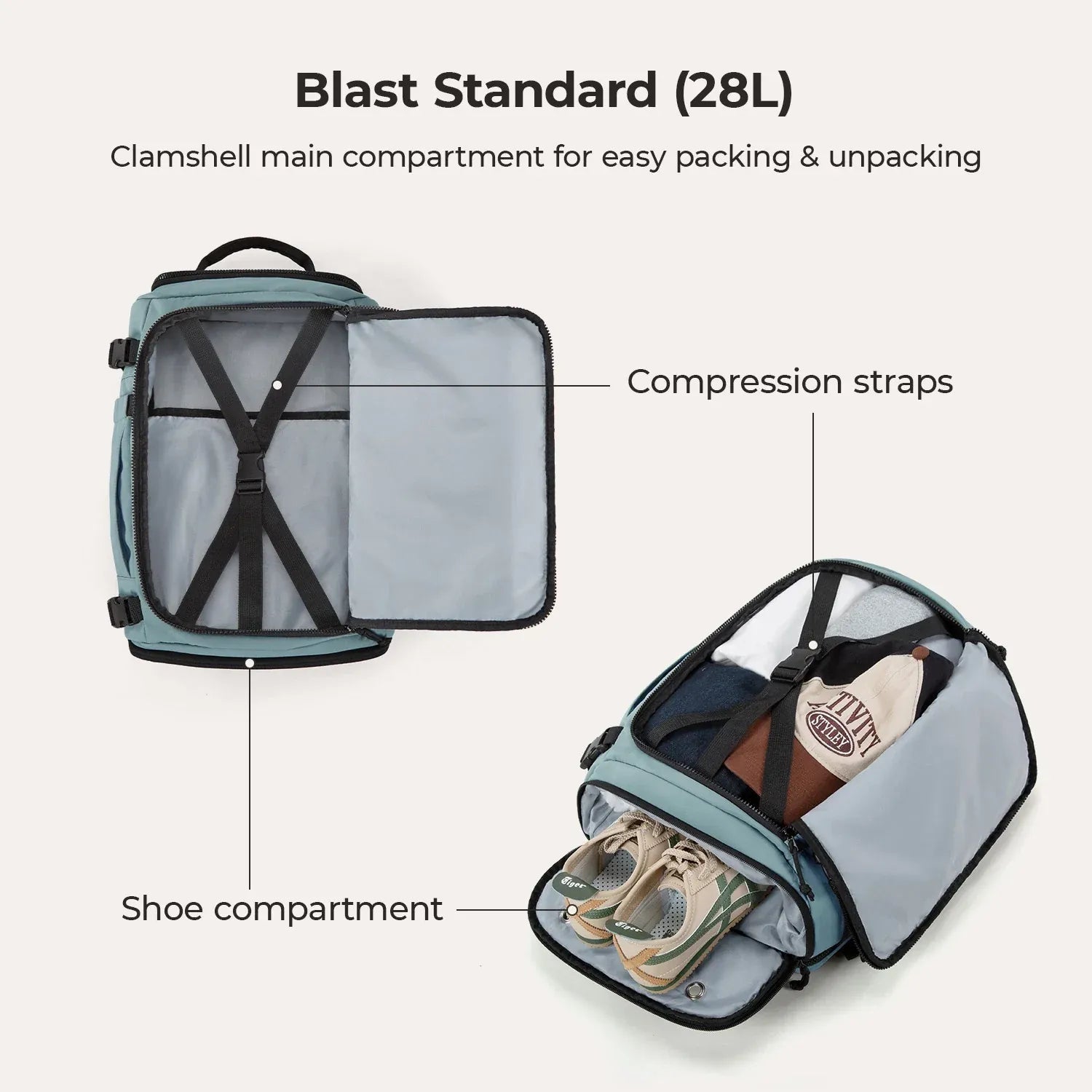 Bagsmart Blast Quick Access Carry On Travel Backpack Extended 38L (Arona)