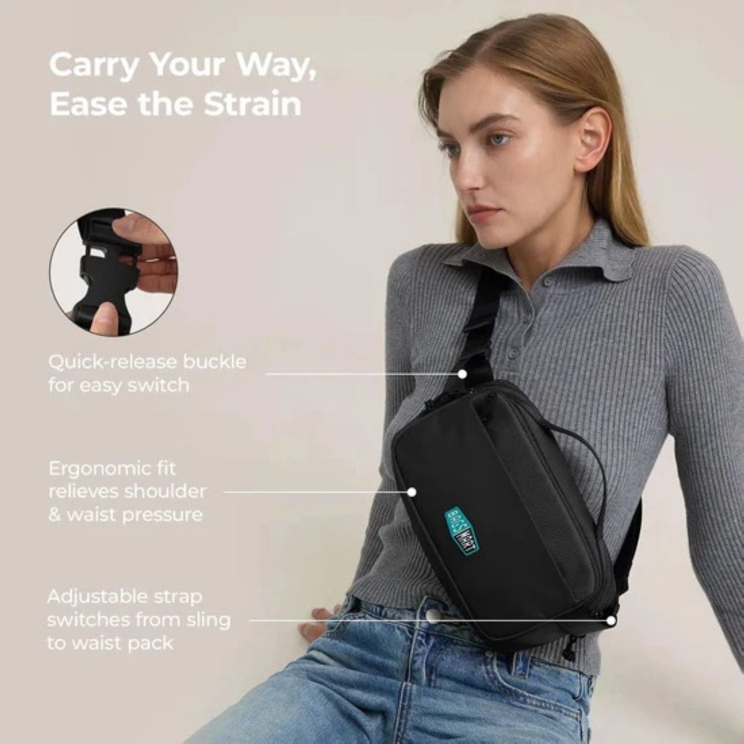 Bagsmart Blast Travel Sling Bag 3.3L (Black)