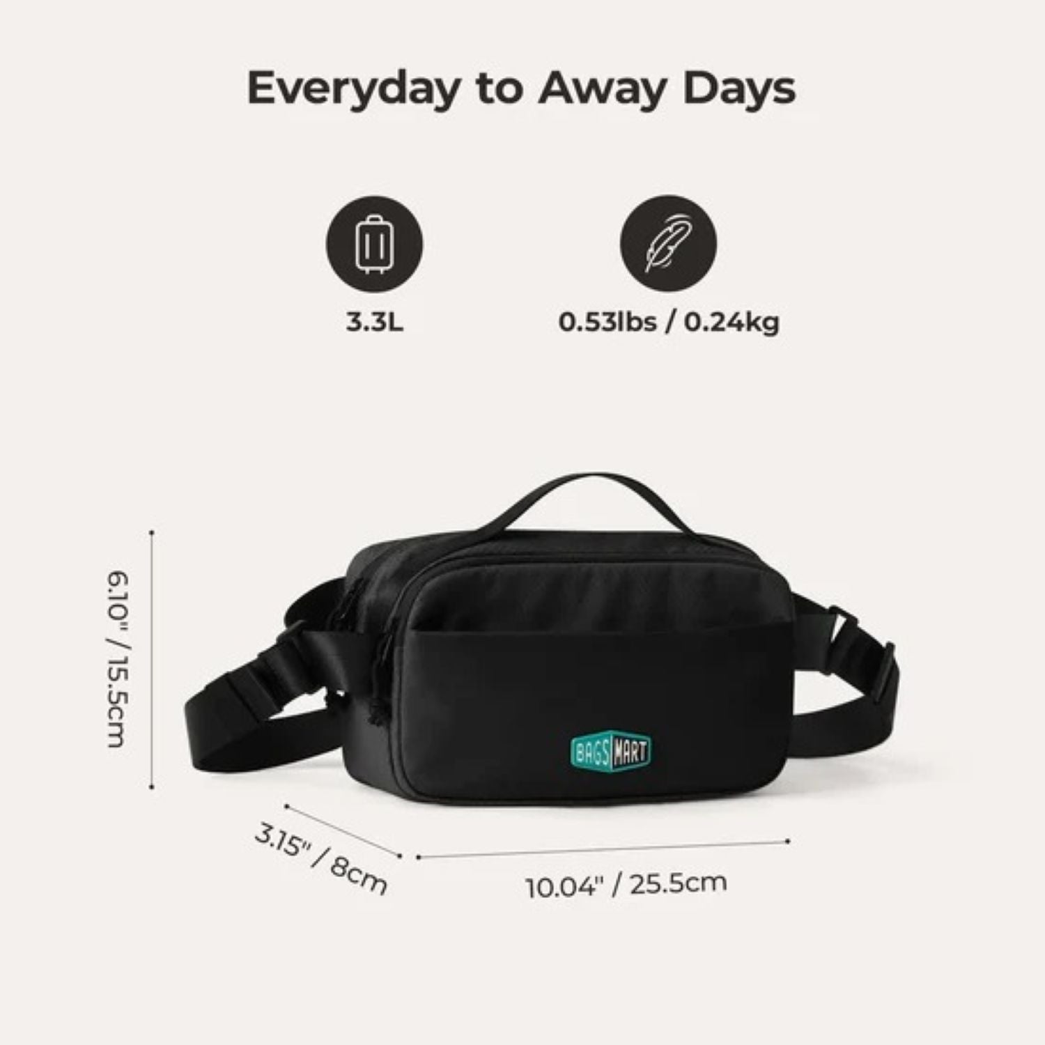Bagsmart Blast Travel Sling Bag 3.3L (Black)