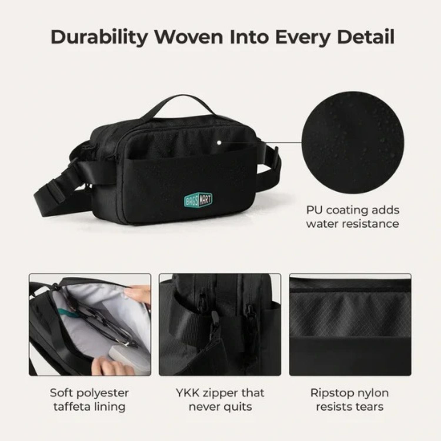 Bagsmart Blast Travel Sling Bag 3.3L (Black)