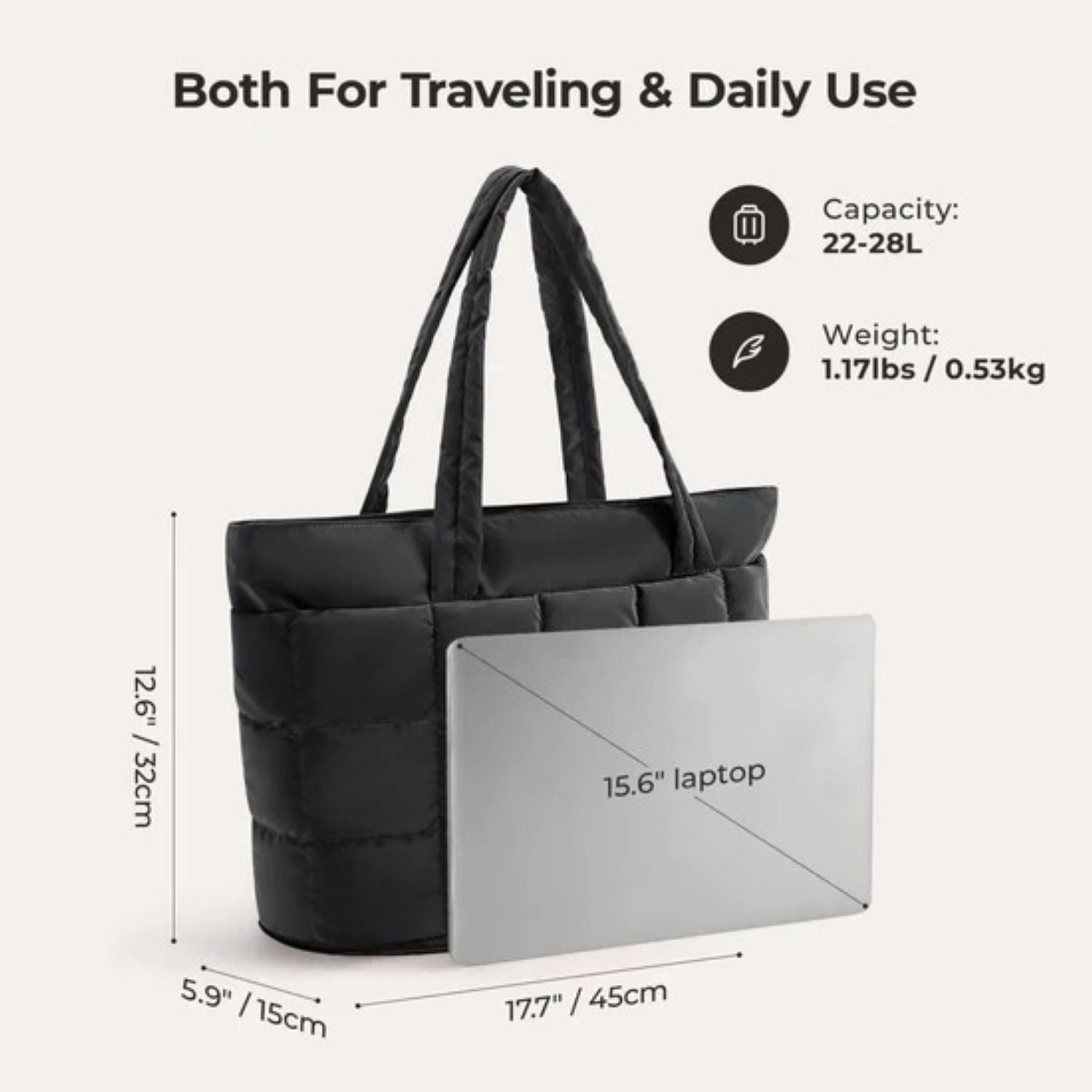 Bagsmart Bubble Puffer Tote 22L - 28L (Black)