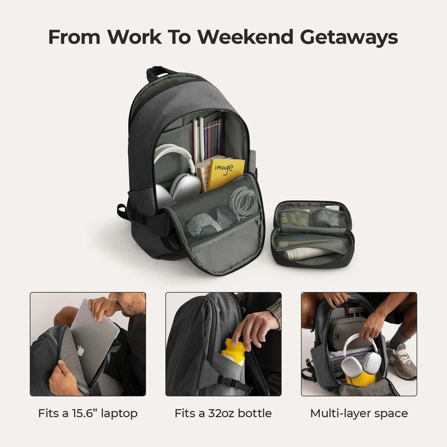 Bagsmart Soar 180° Open Clamshell Travel Backpack 25L Set (Shadow)