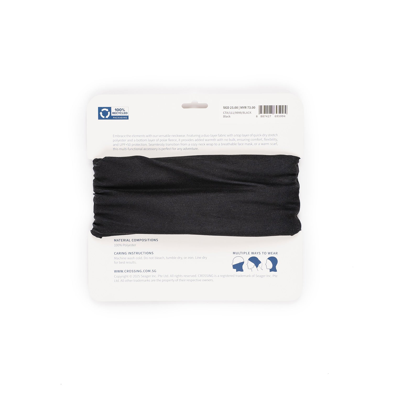 Crossing Duo Polar Fleece Neck Warmer UPF 50+ Sun Protection - Black