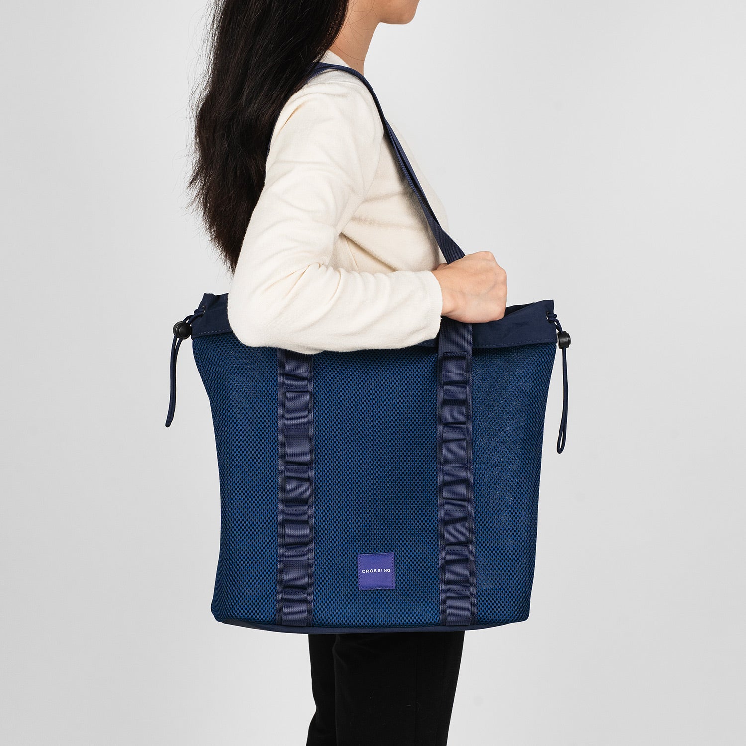 Crossing Noa Drawstring Mesh Tote Bag - Dark Blue
