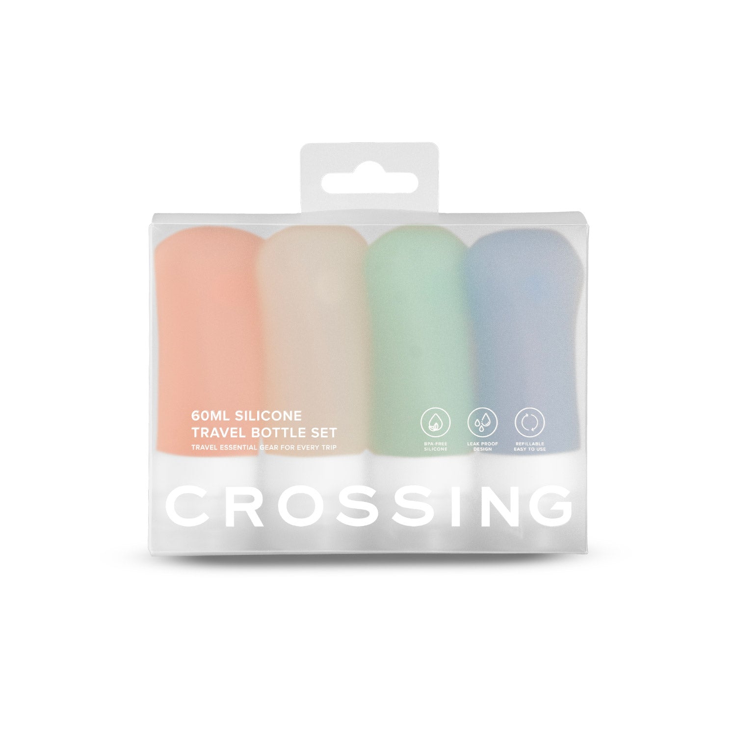 Crossing Silicone Leak Proof TSA Approved Travel Size Bottles 60ml (4 Pack) - Assorted