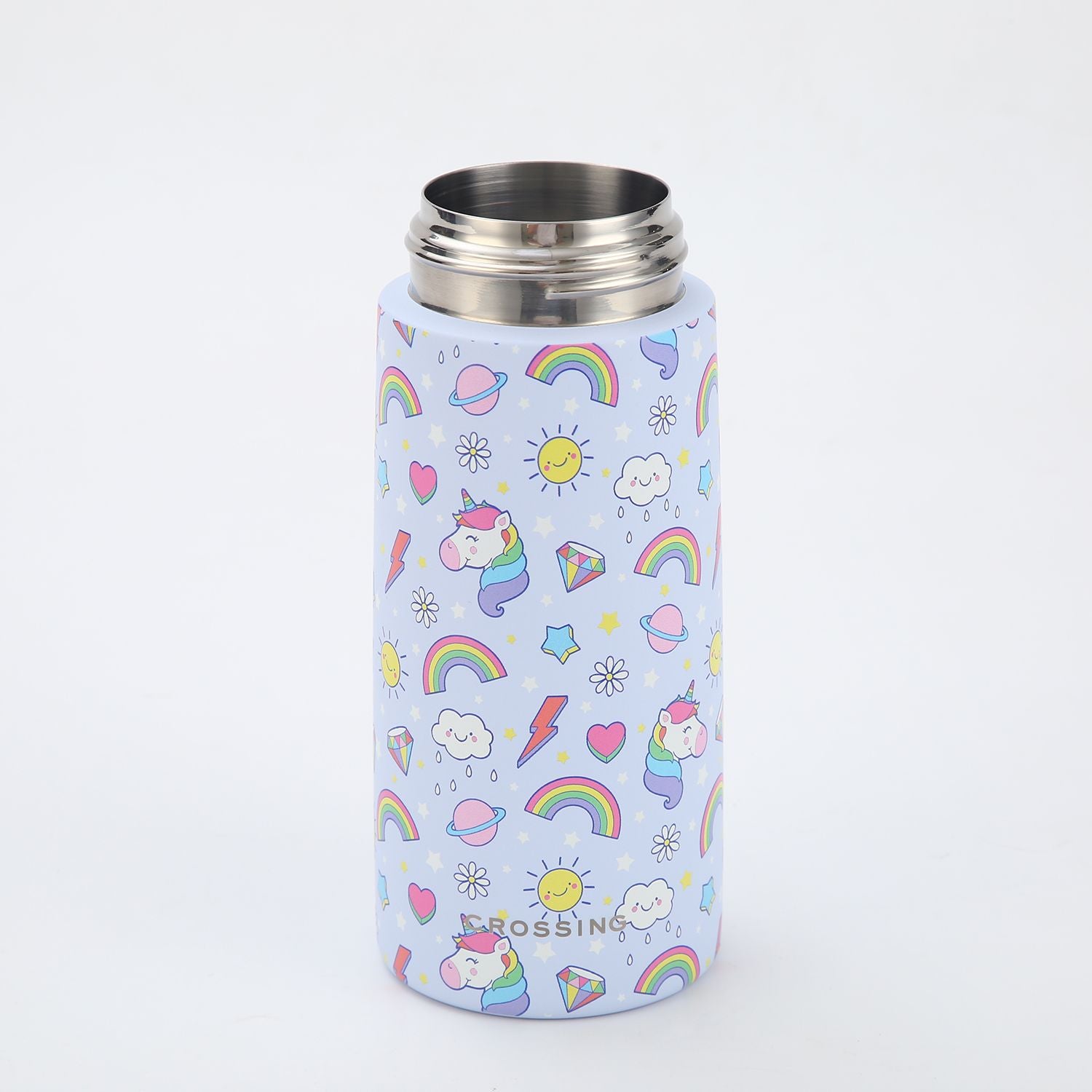 Crossing S/S 316 Kids' Insulated Water Bottle W/Sipper Silicone Straw 400ml - Rainbow Unicorns