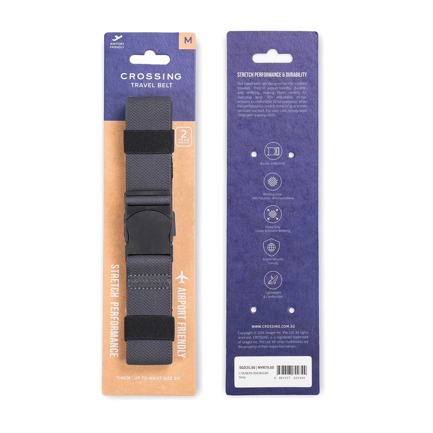Crossing Travel Belt With Loop Buckle (Medium) - Grey