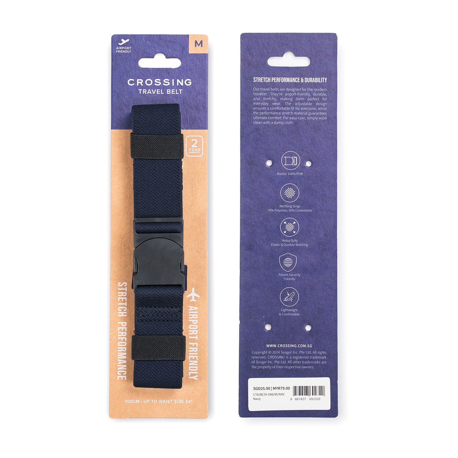 Crossing Travel Belt With Loop Buckle (Medium) - Navy