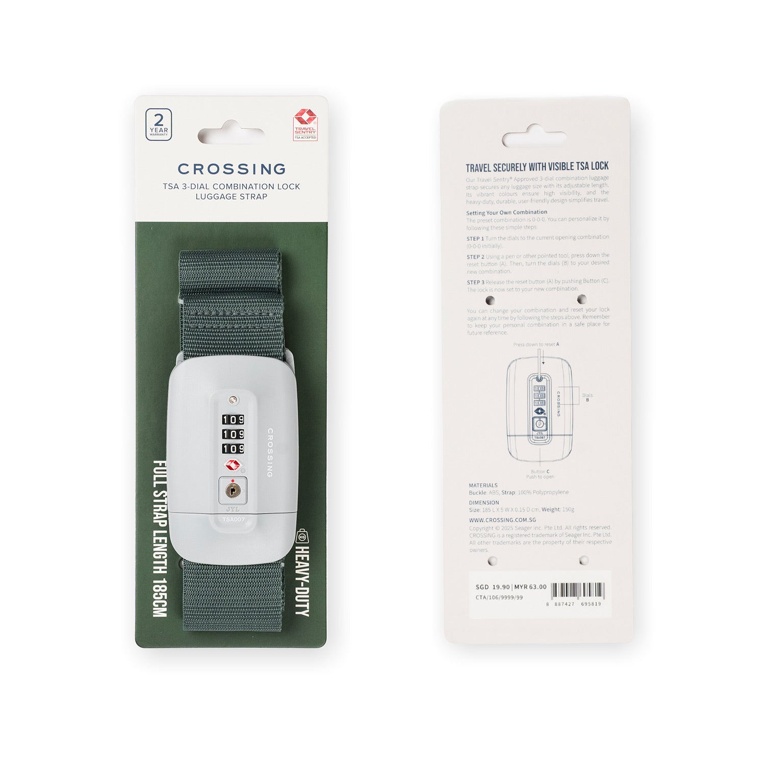 Crossing TSA 3-Dial Combination Lock Luggage Strap - Forest Green