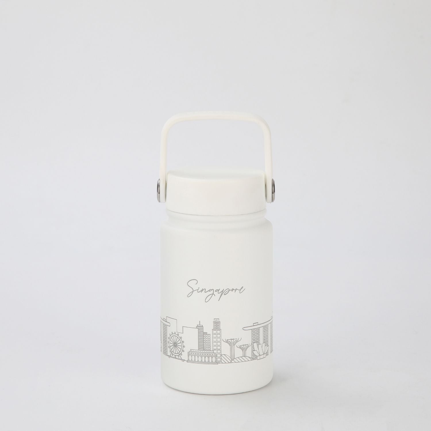 Crossing Urban Ceramic S/S Insulated Flat Cap Bottle With Handle 400ML - Skyline Singapore (Frost White)