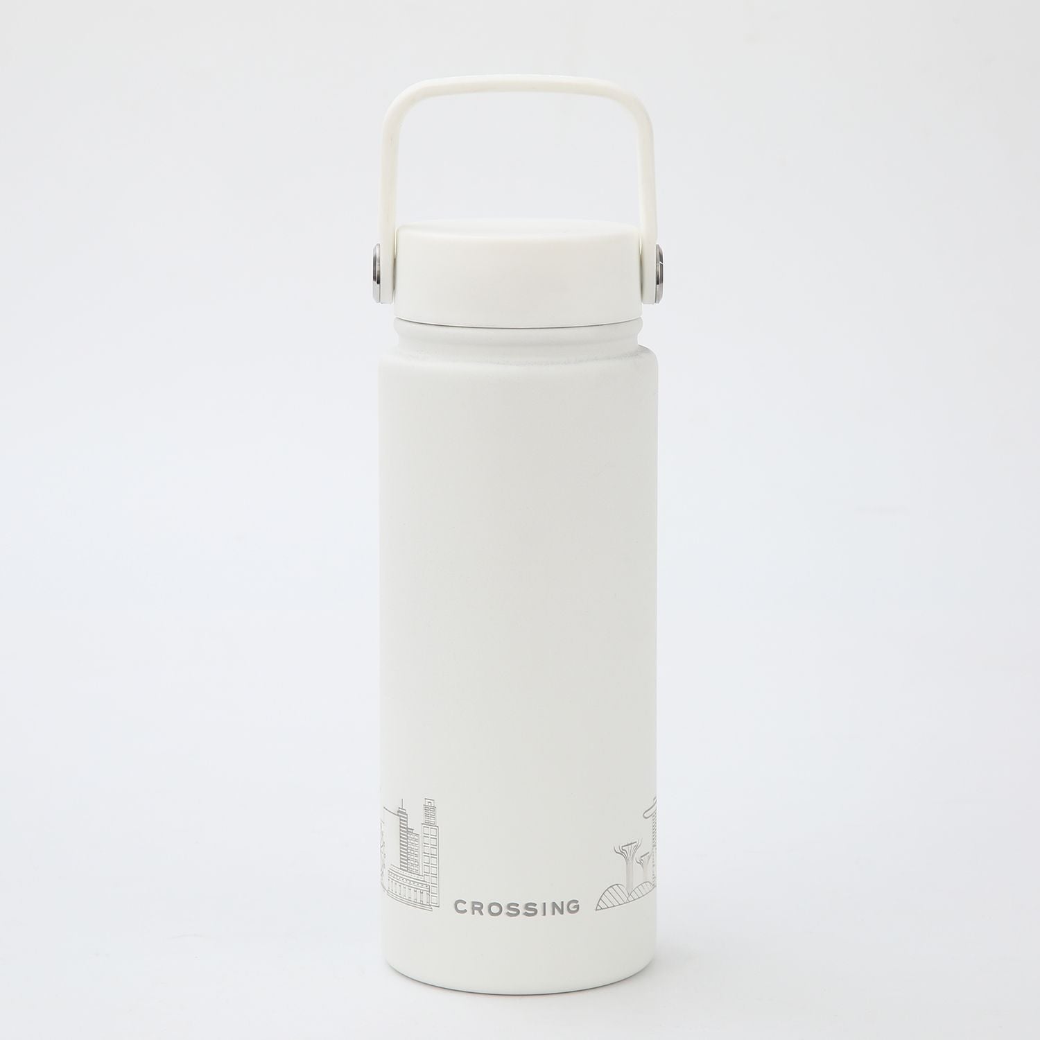 Crossing Urban Ceramic S/S Insulated Flat Cap Bottle With Handle 600ML - Skyline Singapore (Frost White)