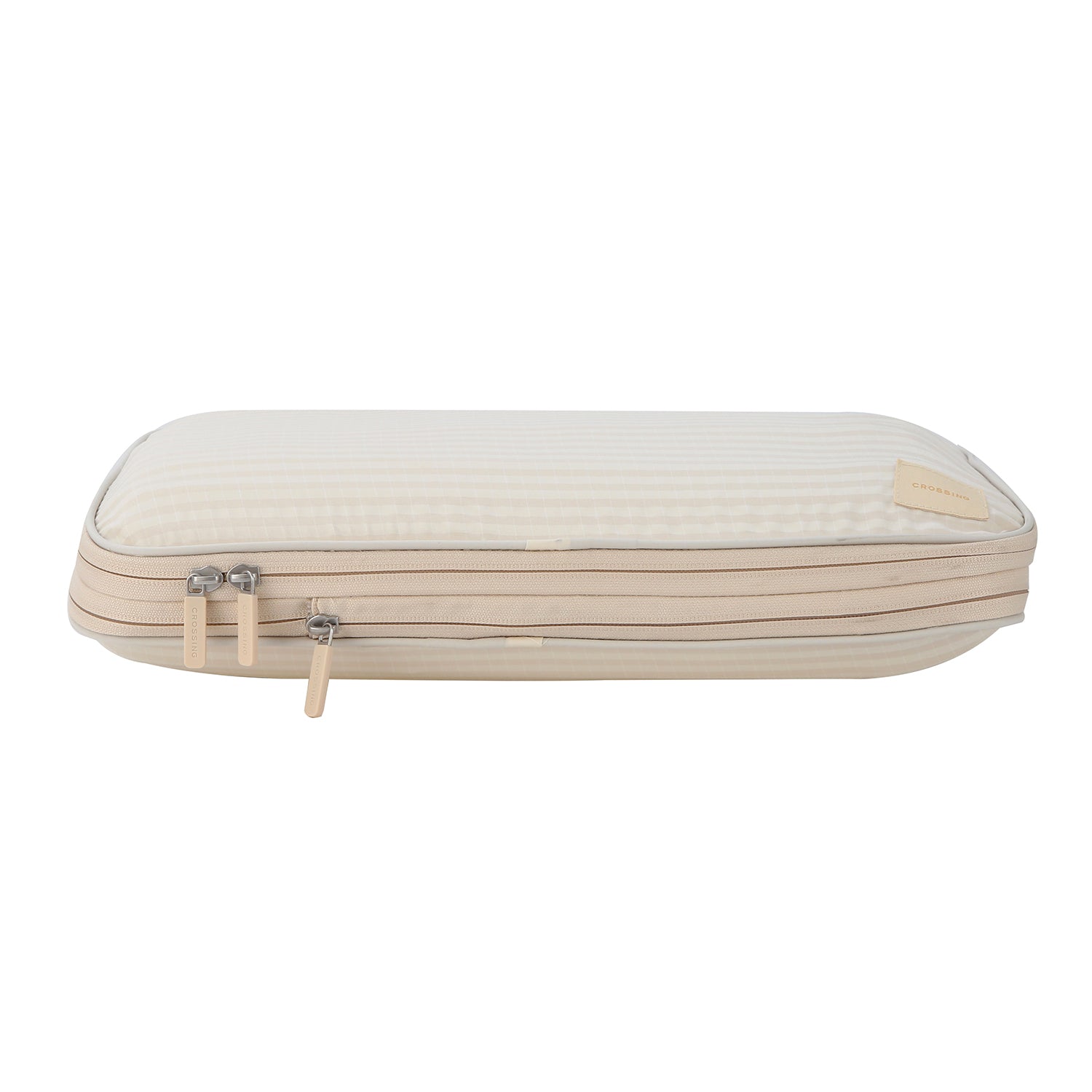 Crossing Waterproof Rayon Checked Compression Packing Cube Set (2-Piece Set) - Beige
