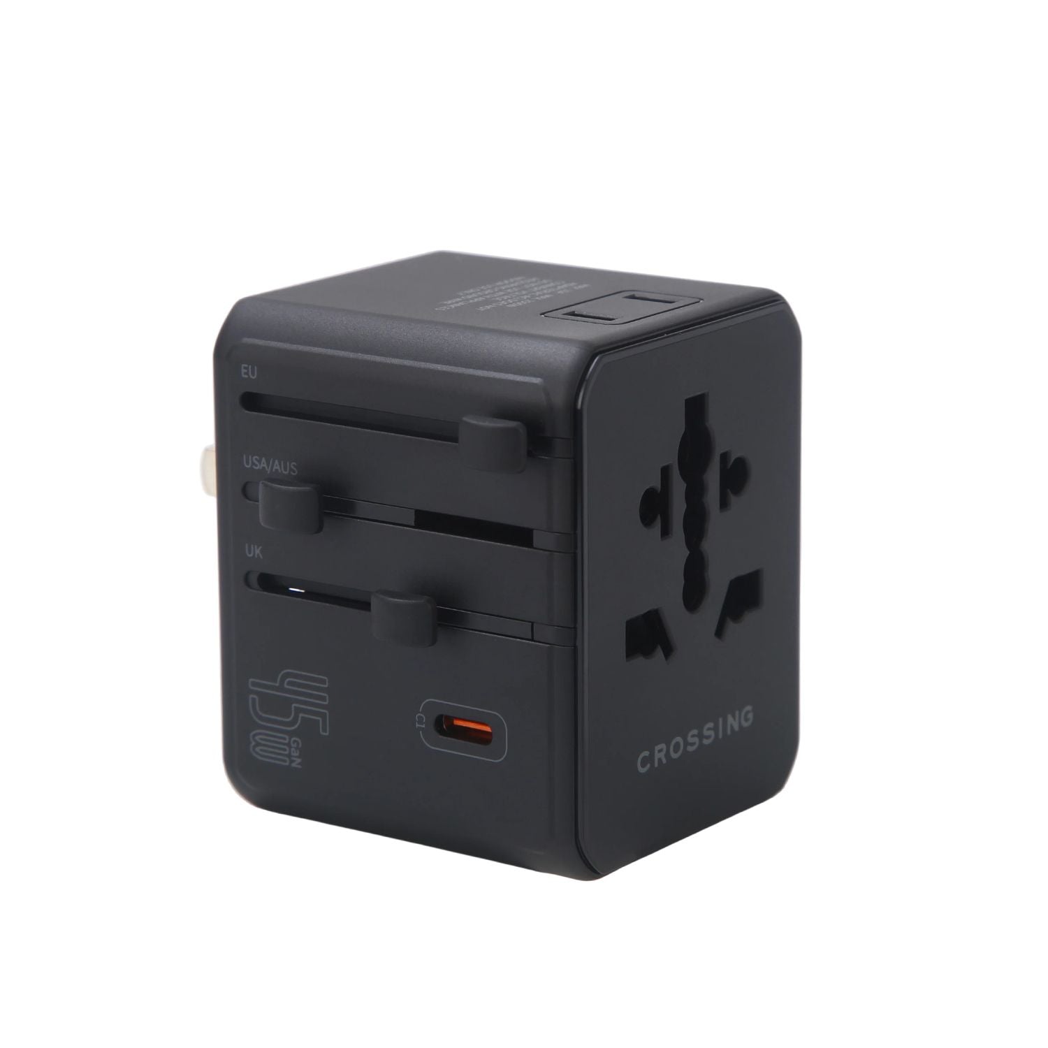 Crossing World Travel Adaptor 45W V2 With  3 USB-C + 2 USB-A - Black