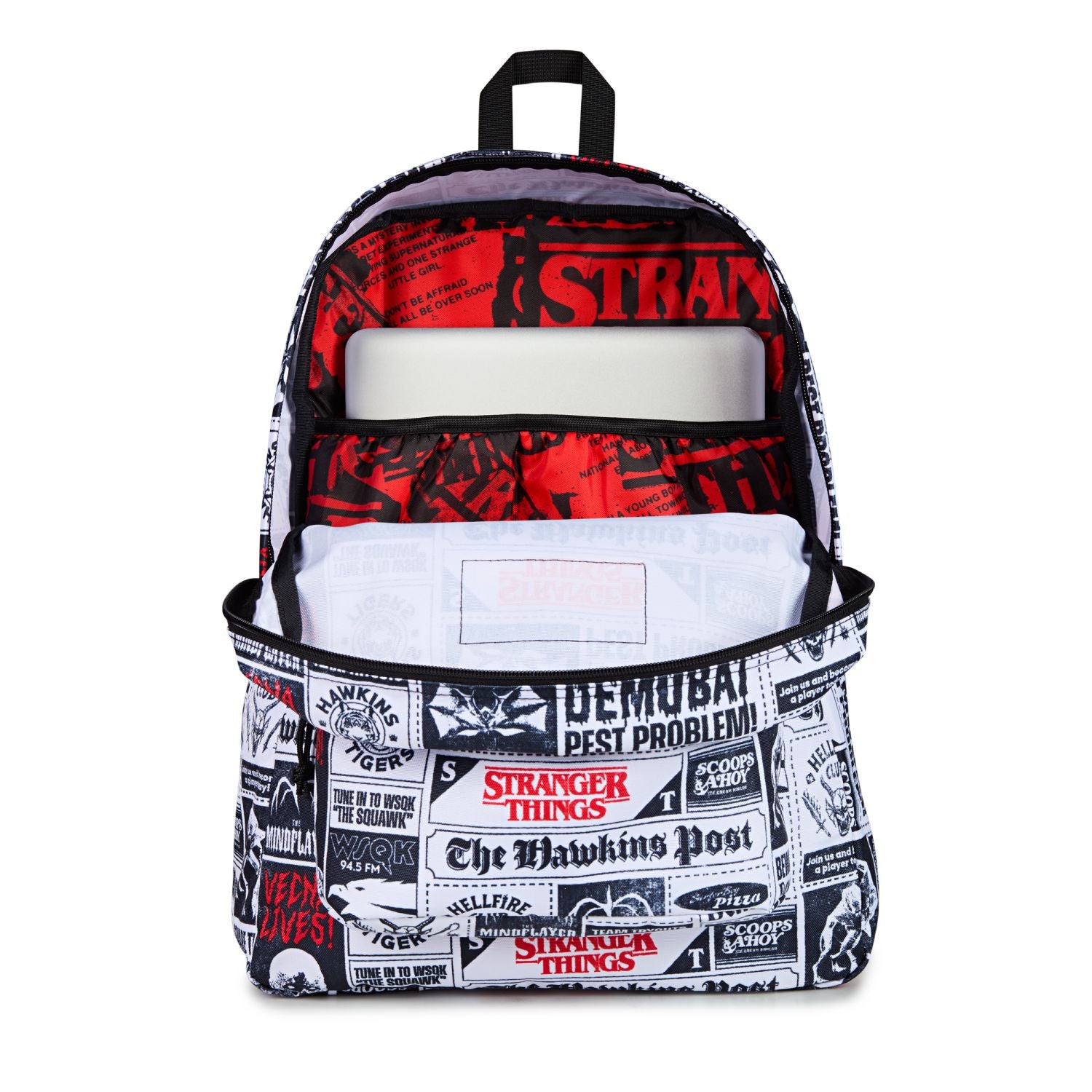 Jansport X Stranger Things Superbreak Plus Backpack - Hawkins Post (White/Black/Red)